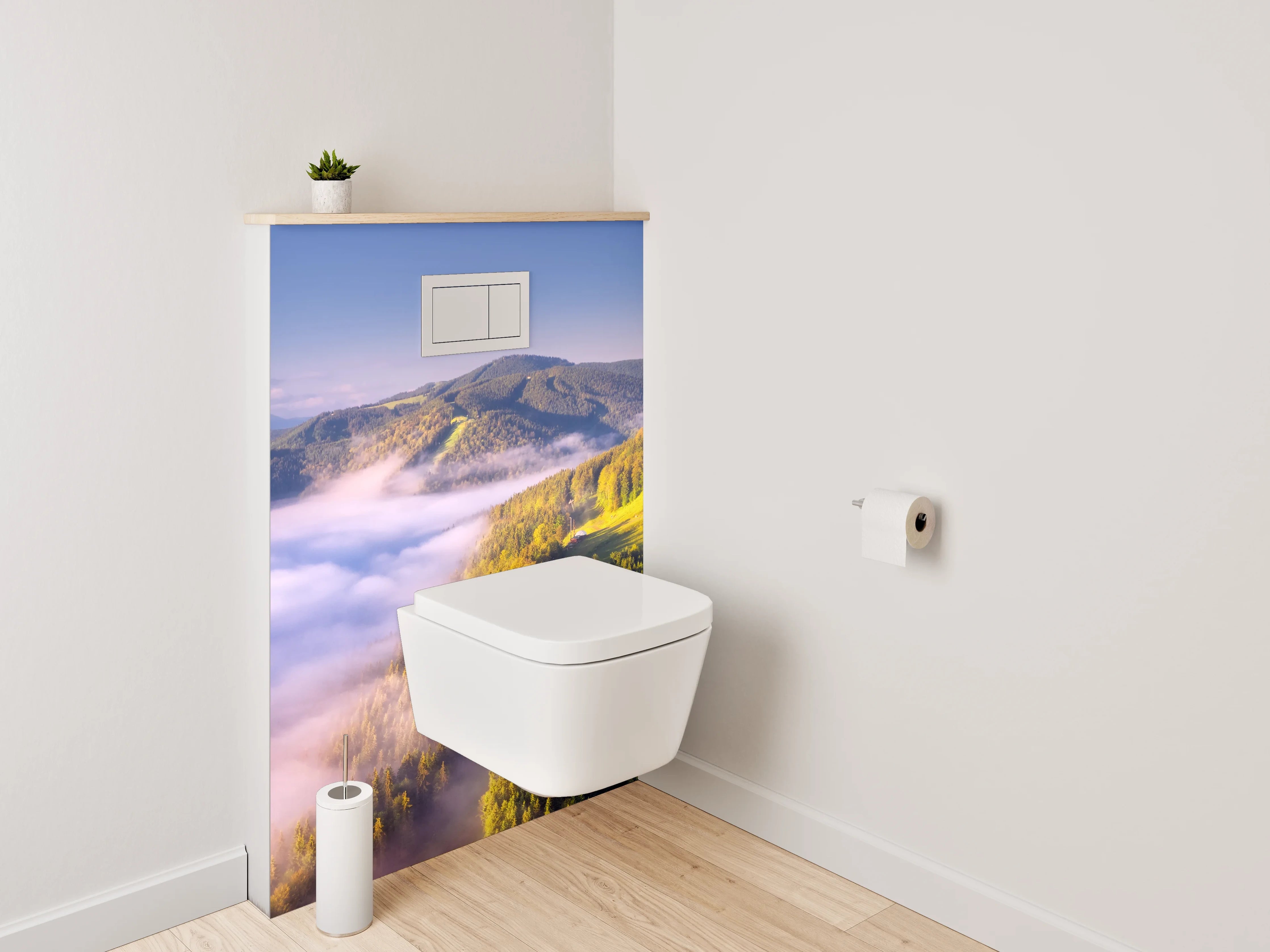 WC-Rückwand - Morgendliche Nebelberge Panorama