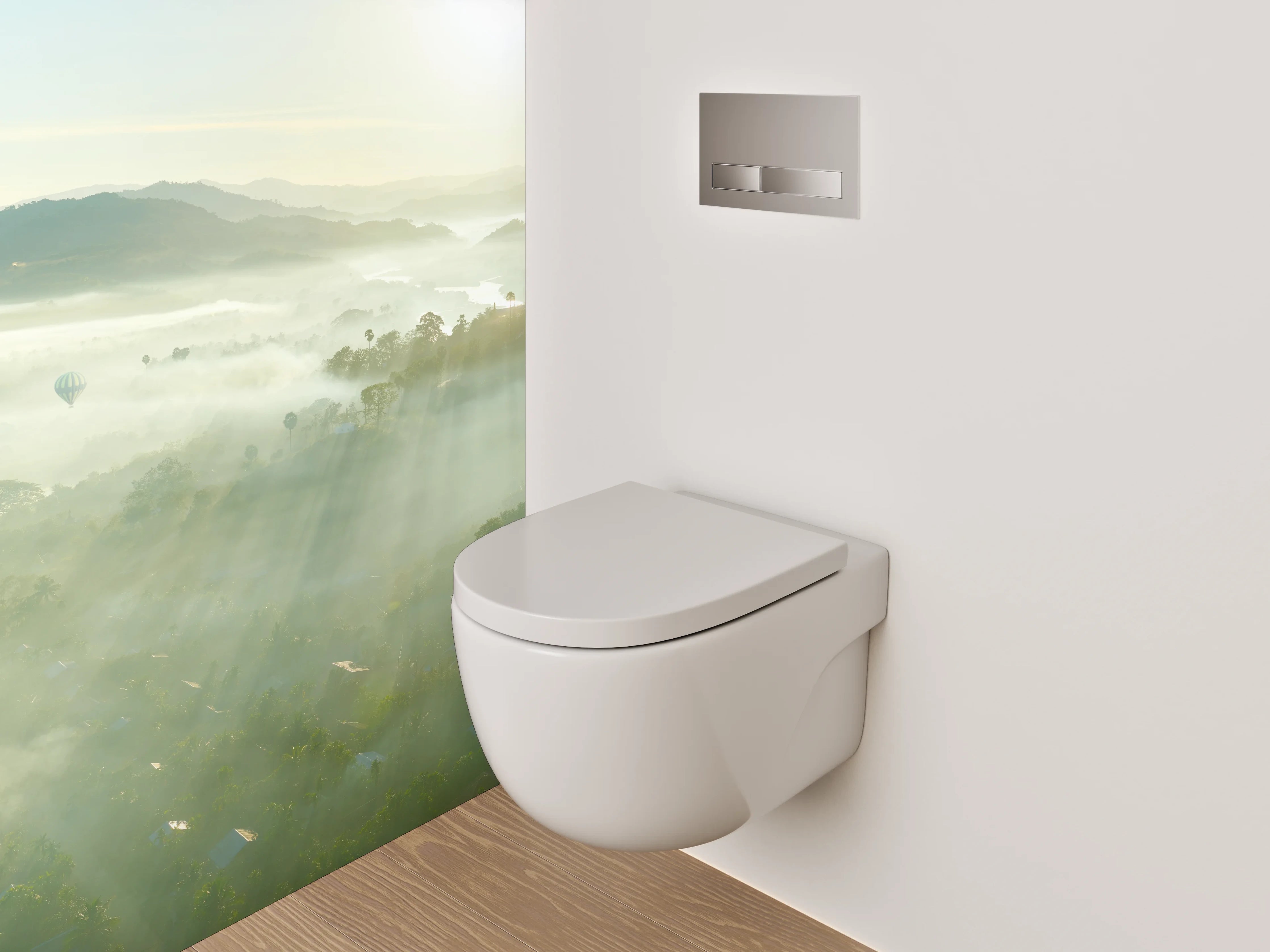WC-Rückwand - Morgendliche Nebellandschaft mit Sonnenaufgang