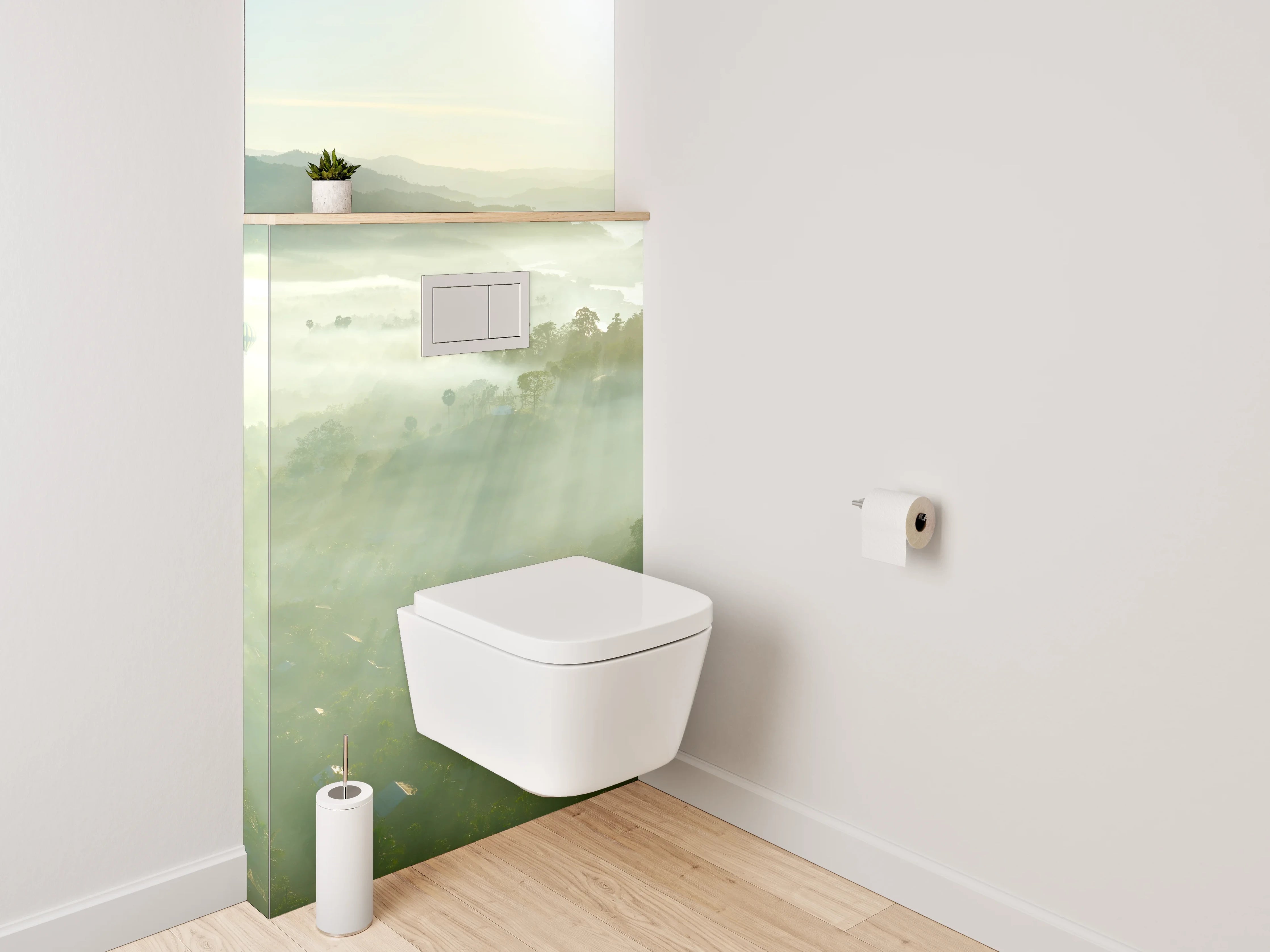 WC-Rückwand - Morgendliche Nebellandschaft mit Sonnenaufgang