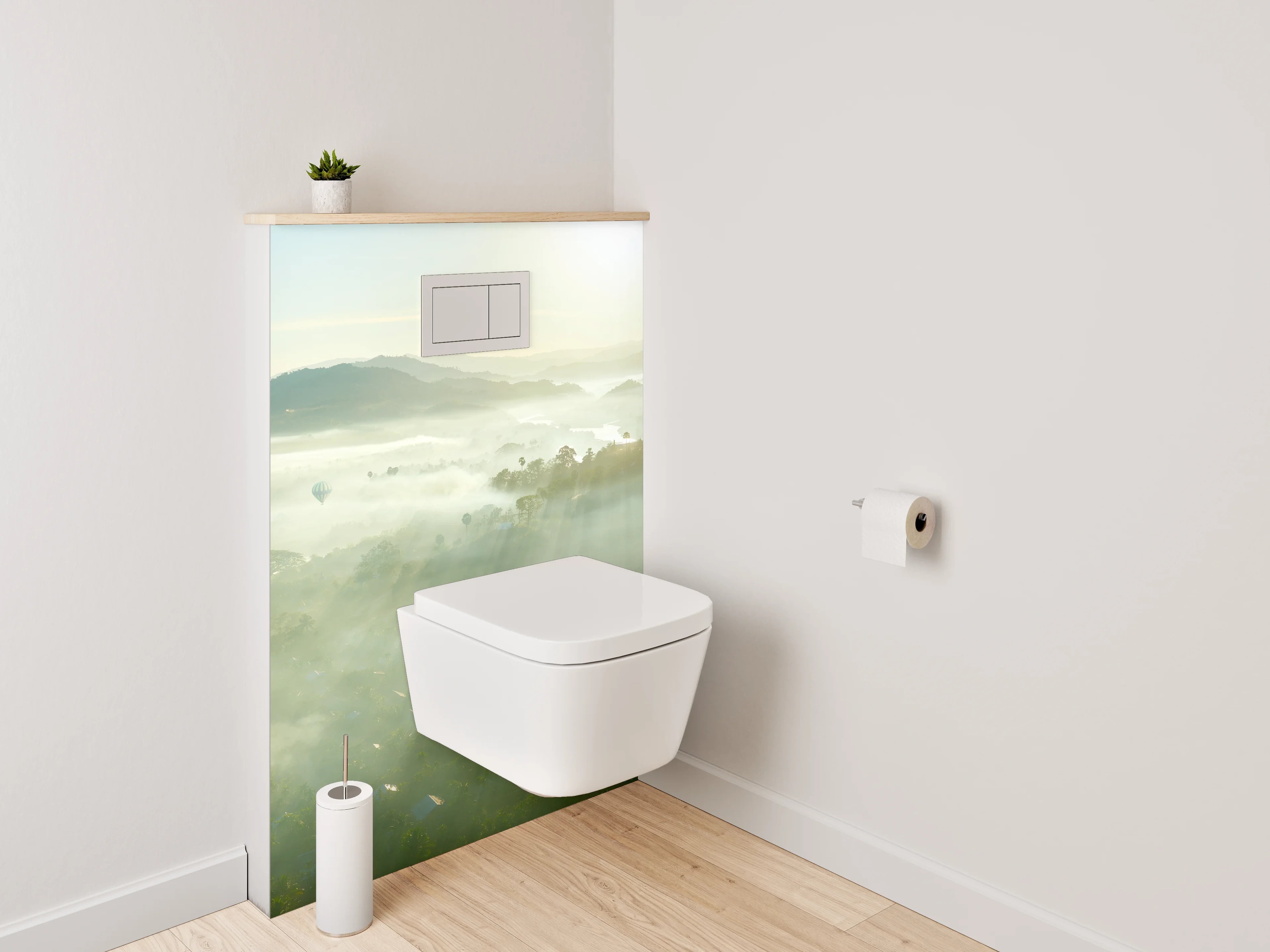 WC-Rückwand - Morgendliche Nebellandschaft mit Sonnenaufgang