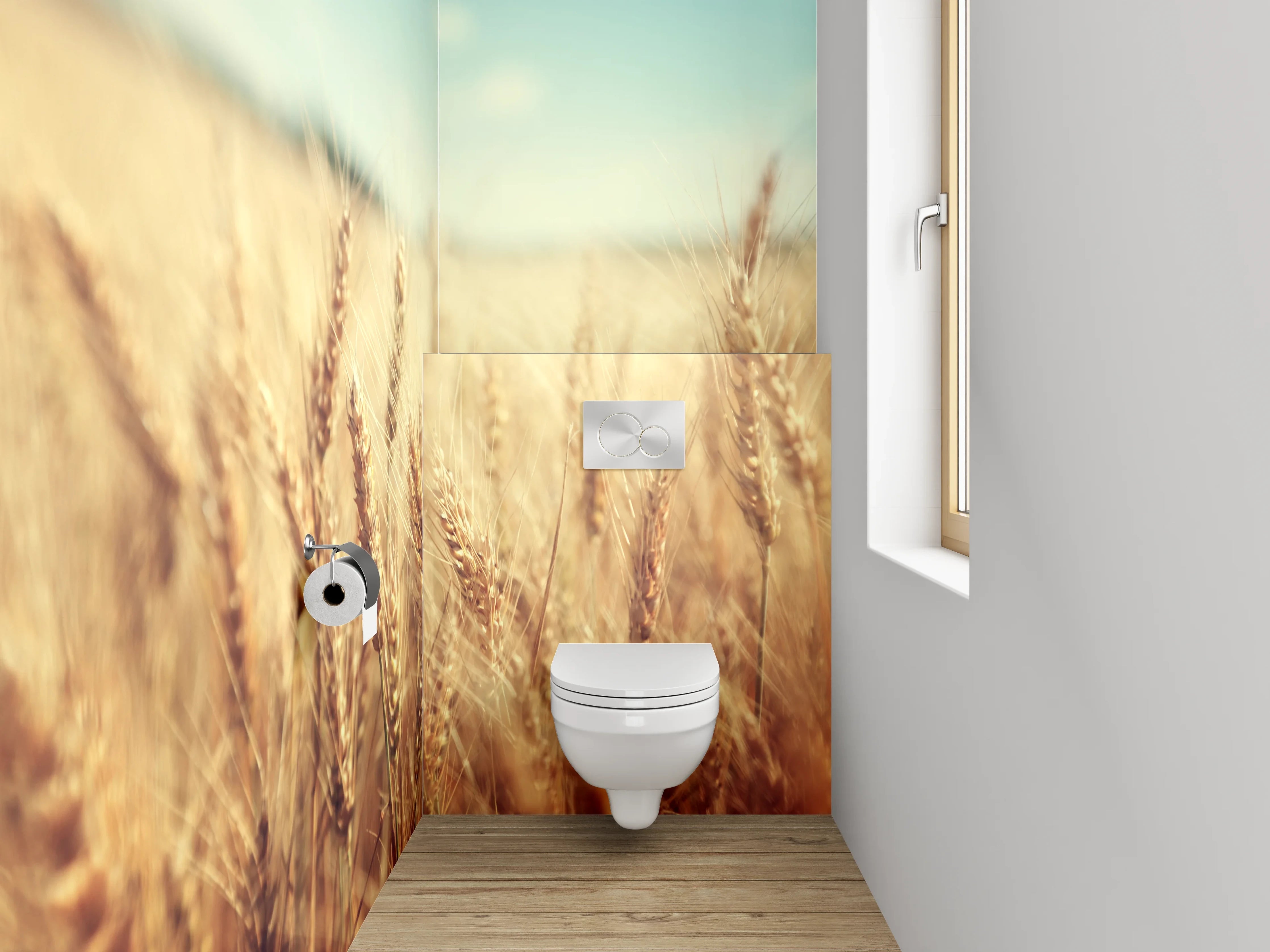 WC-Rückwand - Morgengraue Weizenwiesen