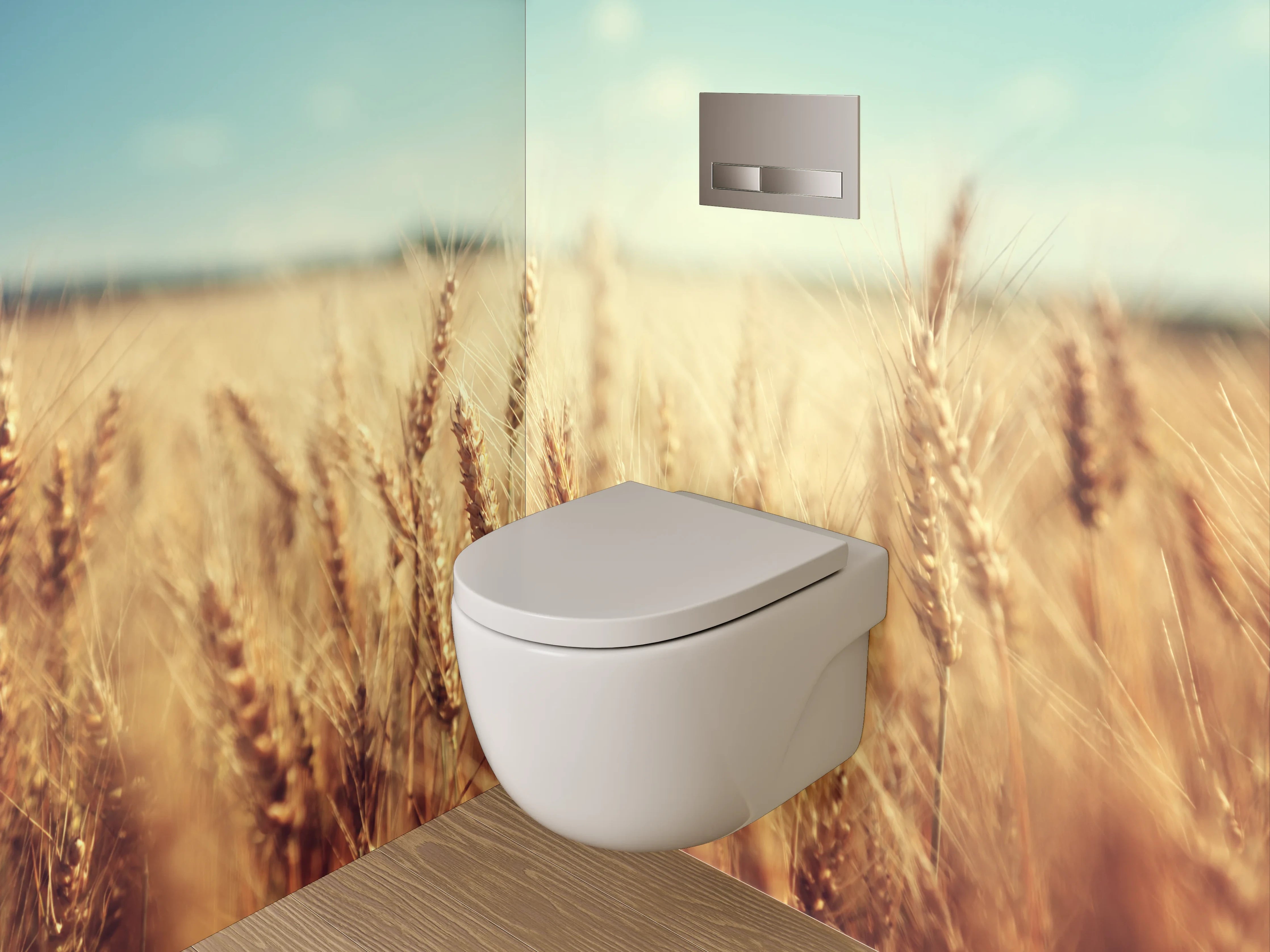 WC-Rückwand - Morgengraue Weizenwiesen