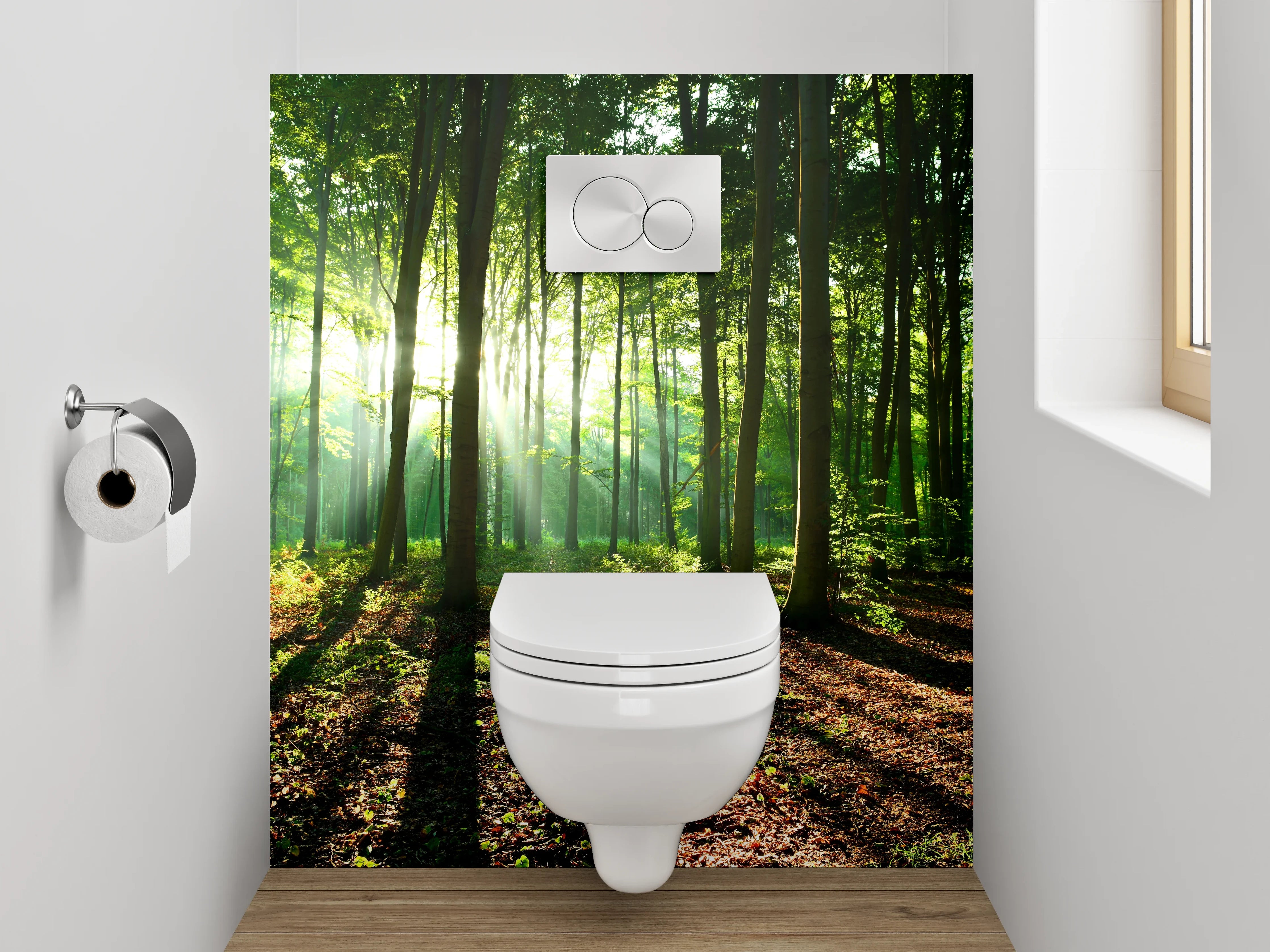 WC-Rückwand - Morgenlicht im grünen Wald