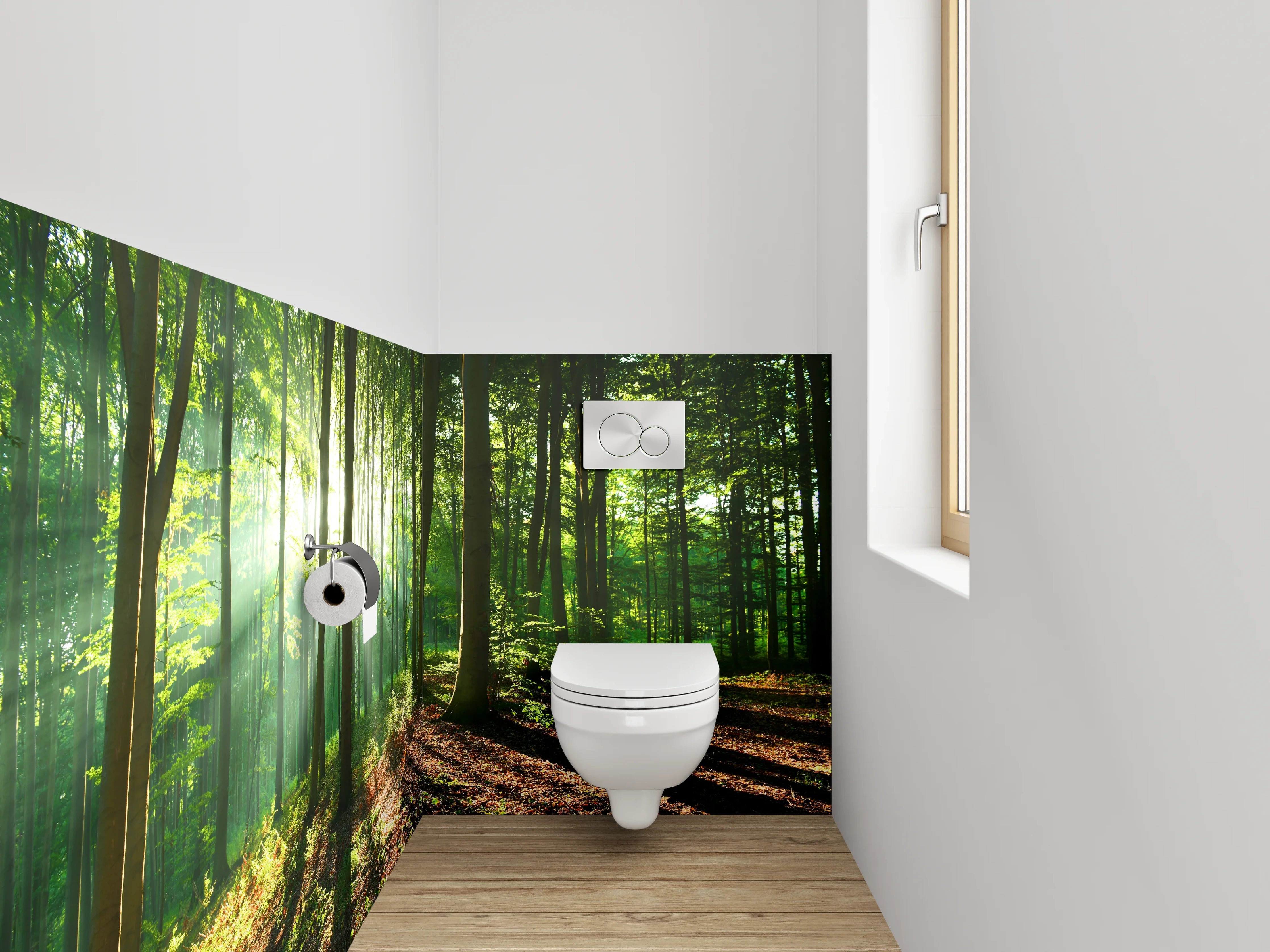WC-Rückwand - Morgenlicht im grünen Wald