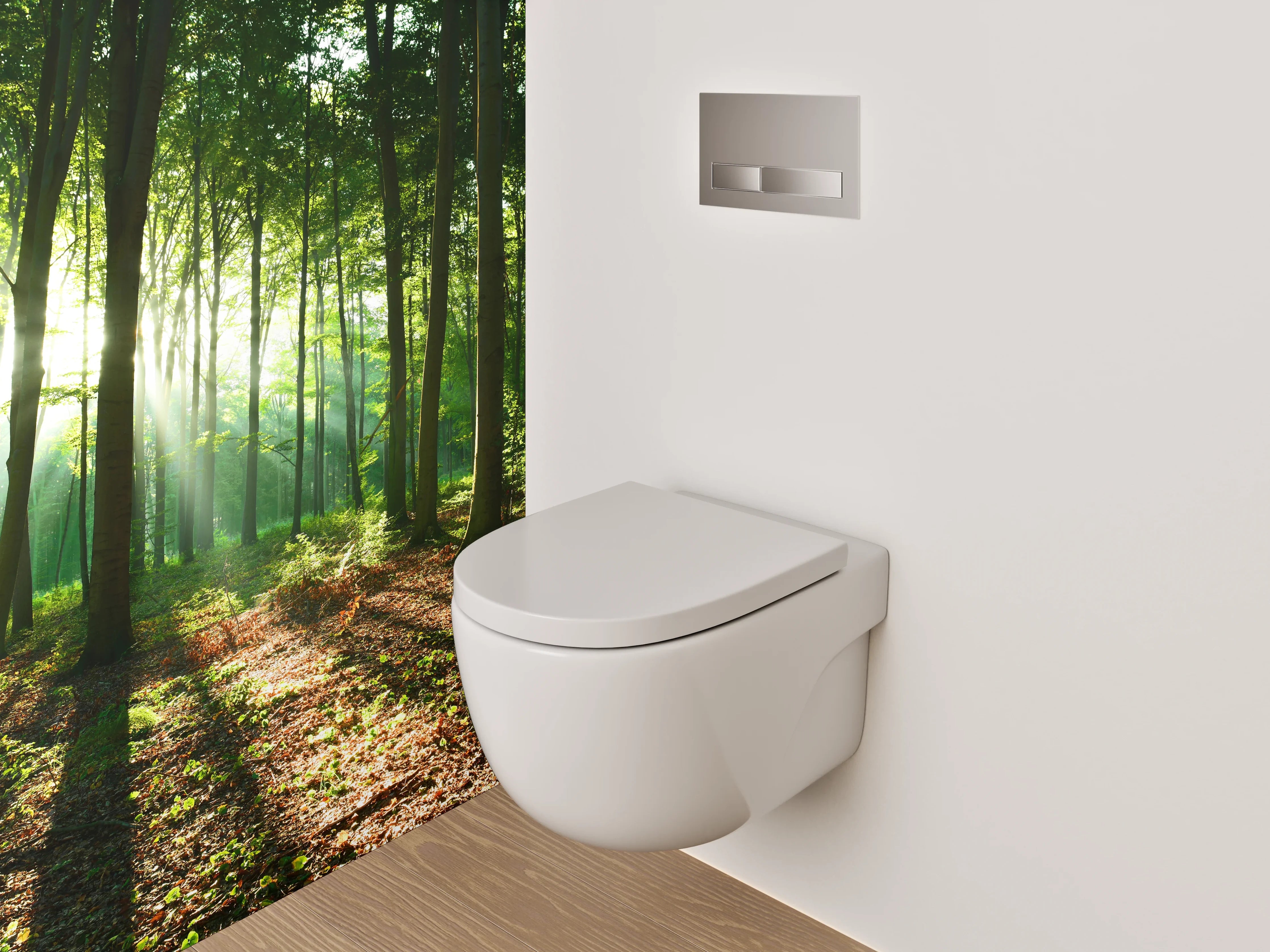 WC-Rückwand - Morgenlicht im grünen Wald