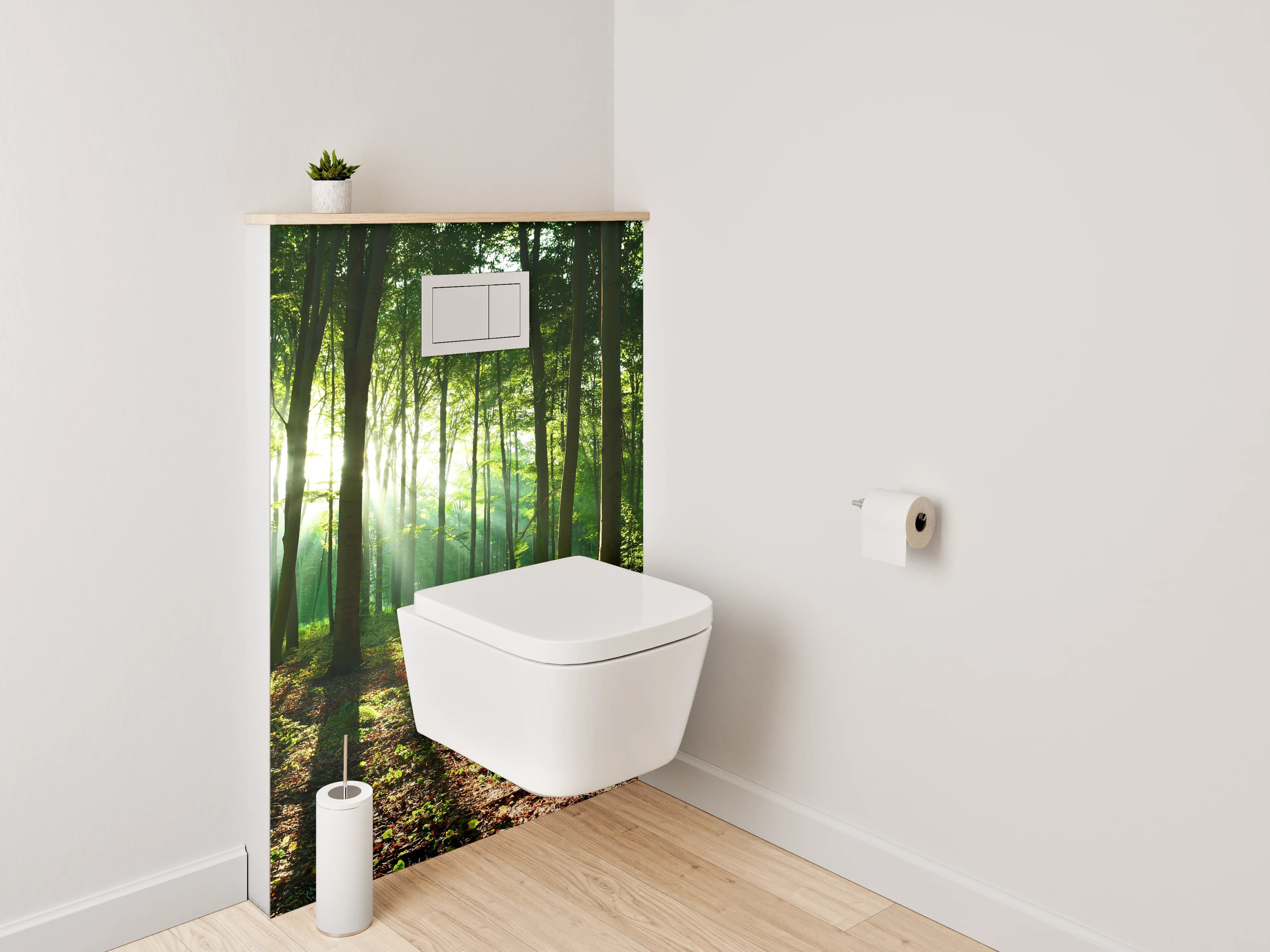 WC-Rückwand - Morgenlicht im grünen Wald