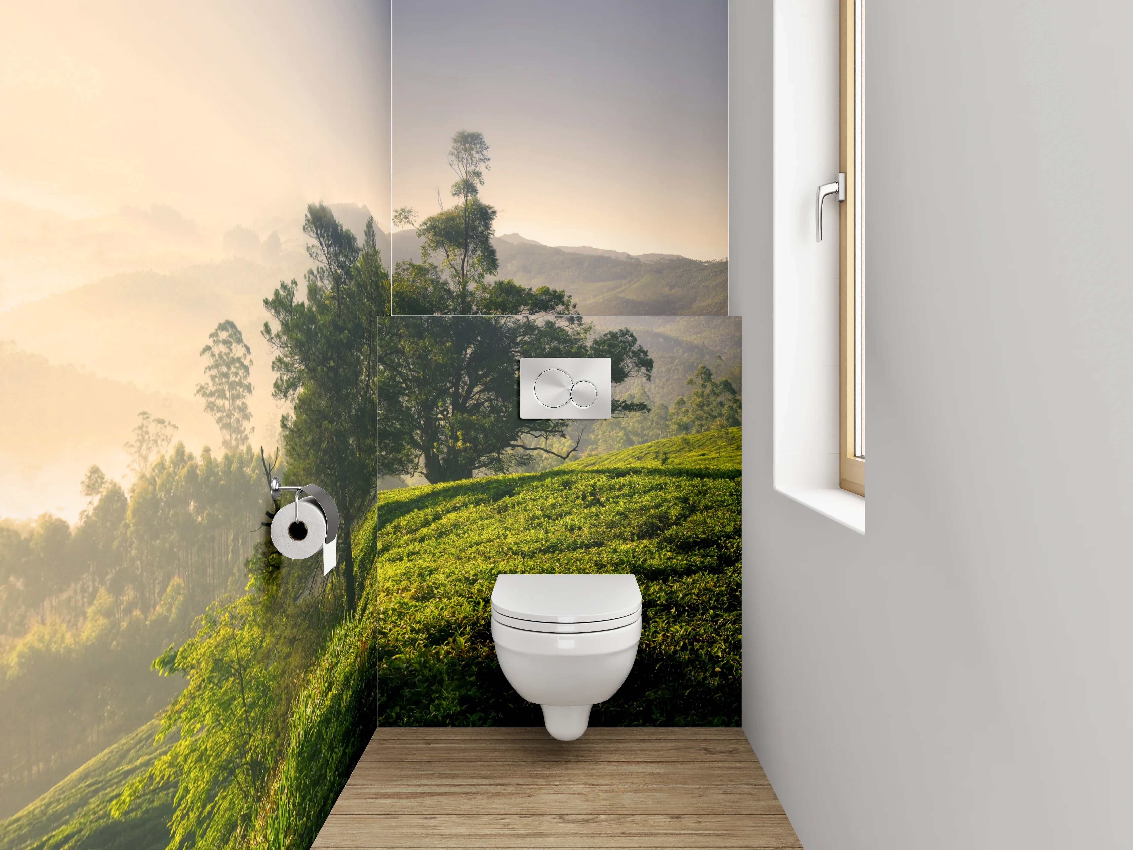 WC-Rückwand - Morgenstimmung Panorama Teeplantage