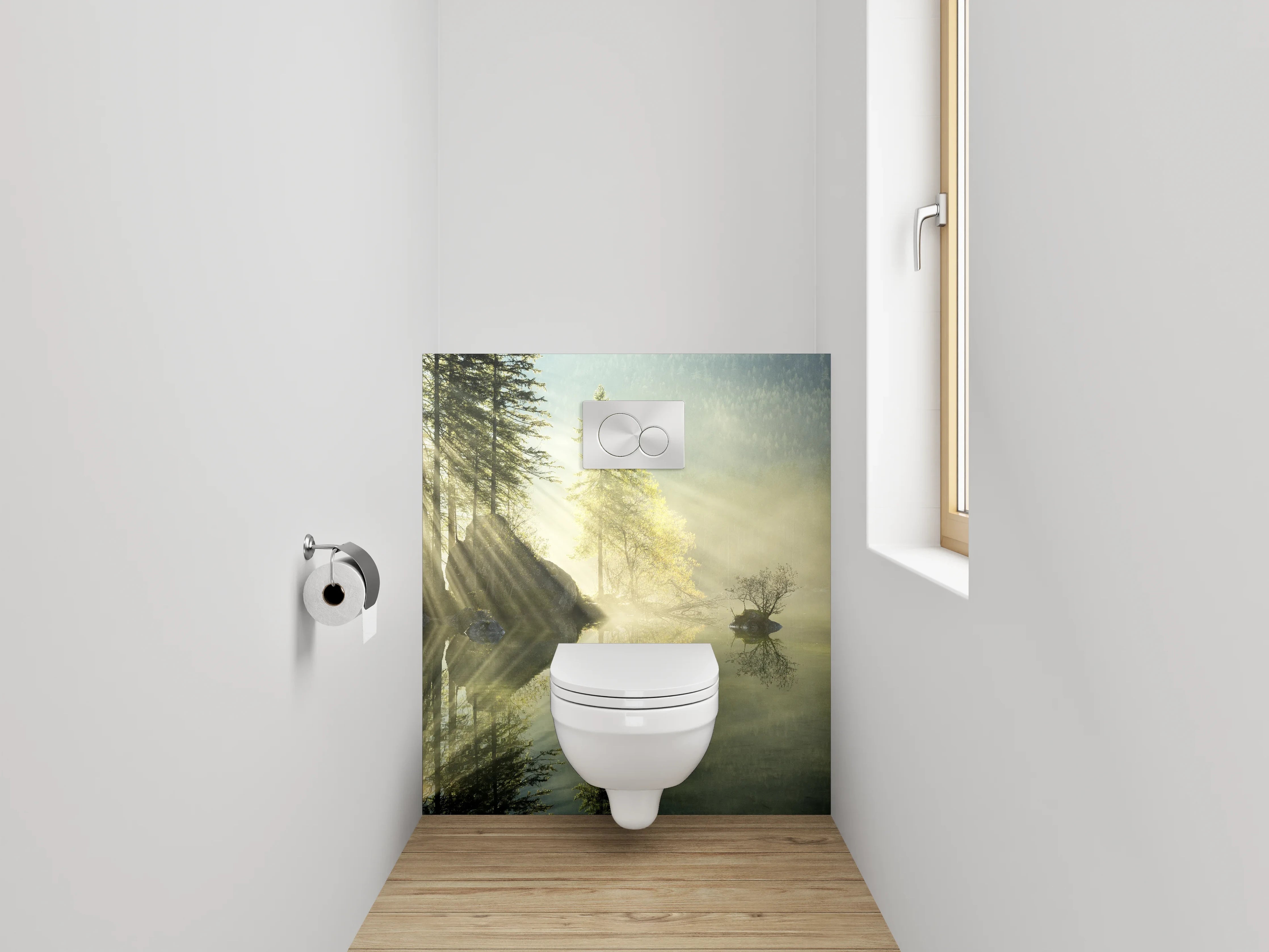 WC-Rückwand - Morgenstimmung am stillen See