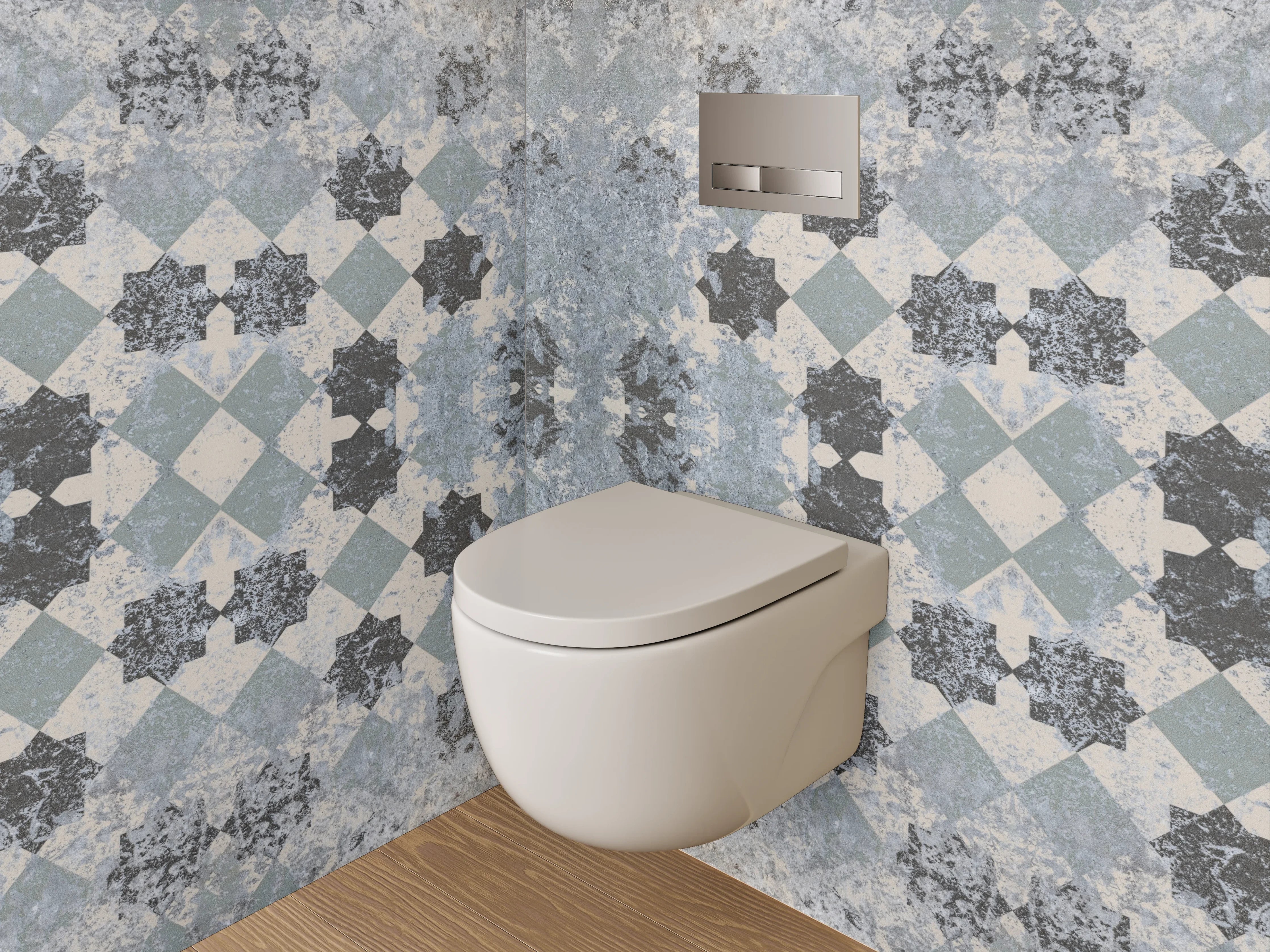 WC-Rückwand - Mosaik Fliesenmuster in Grau und Weiß