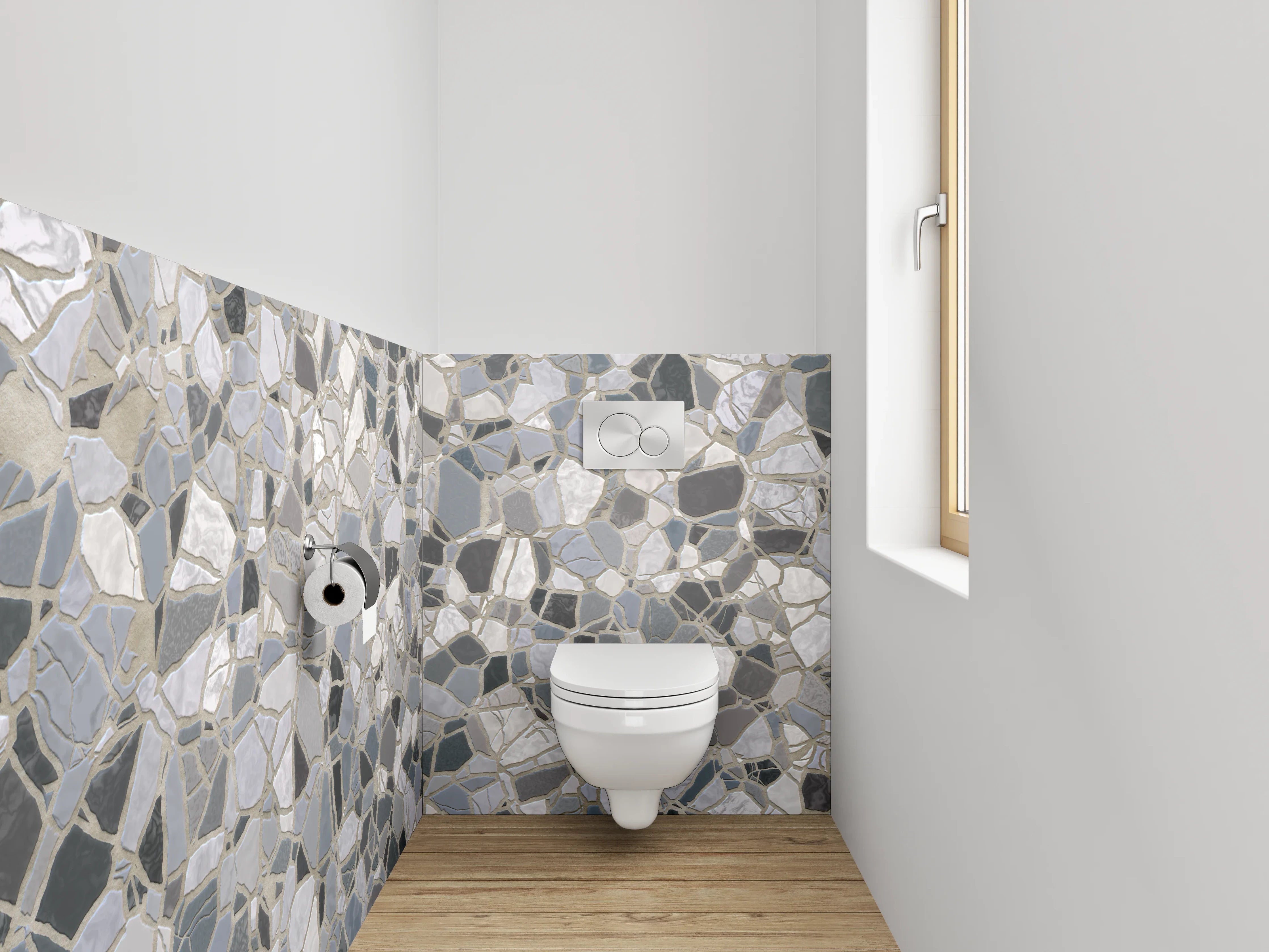 WC-Rückwand - Mosaik Fliesenoptik in Weiß und Grau