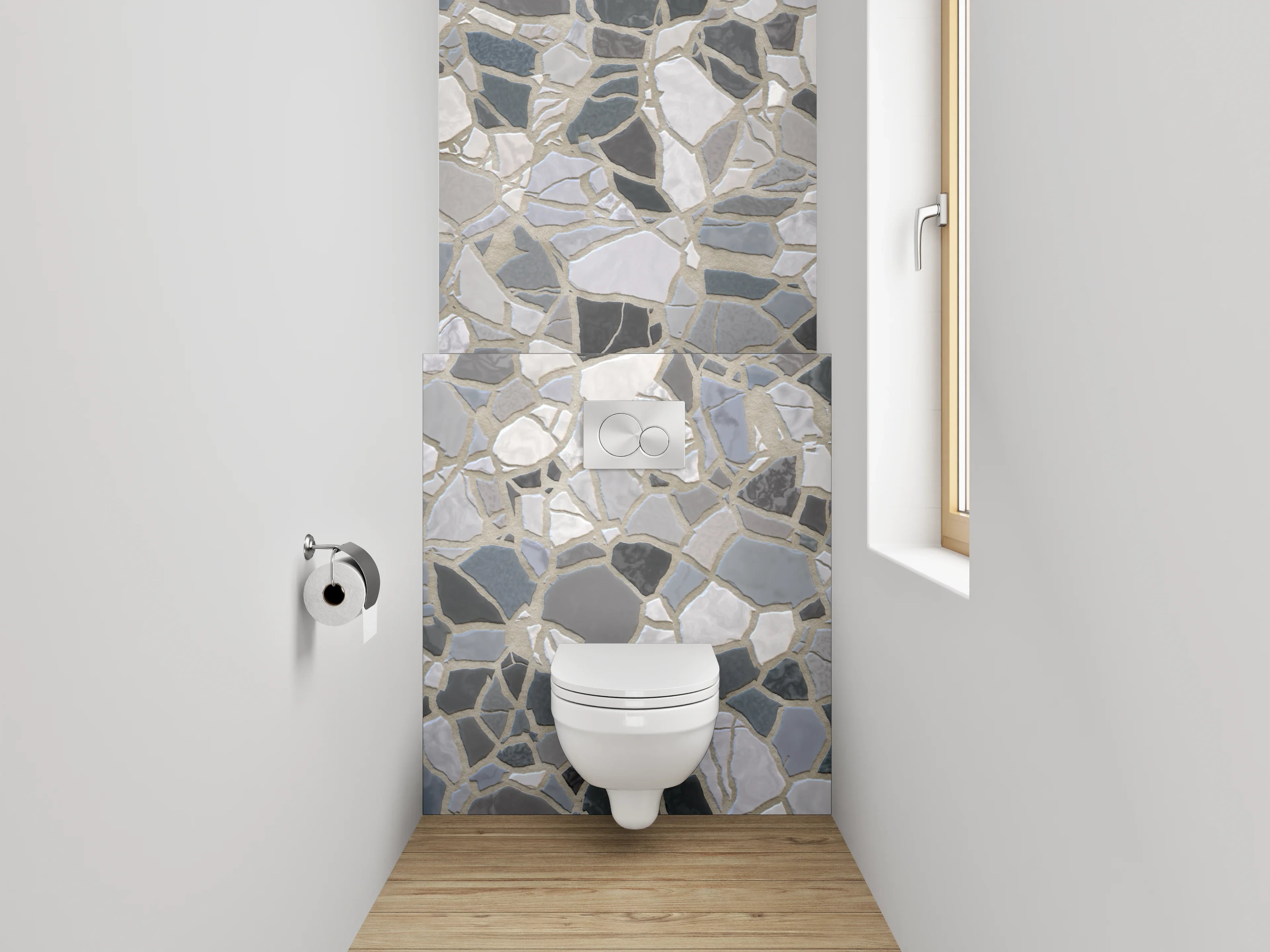WC-Rückwand - Mosaik Fliesenoptik in Weiß und Grau