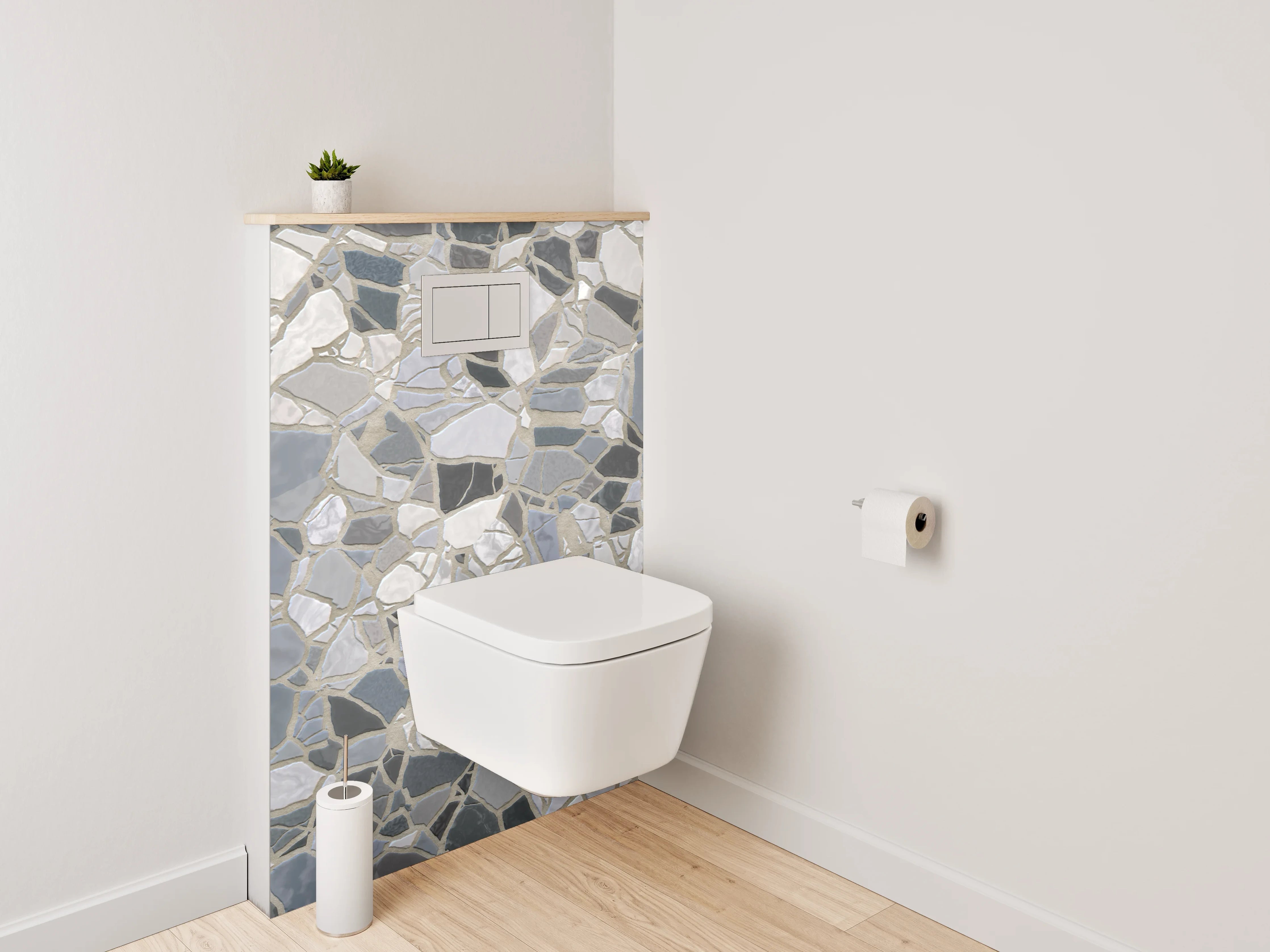 WC-Rückwand - Mosaik Fliesenoptik in Weiß und Grau