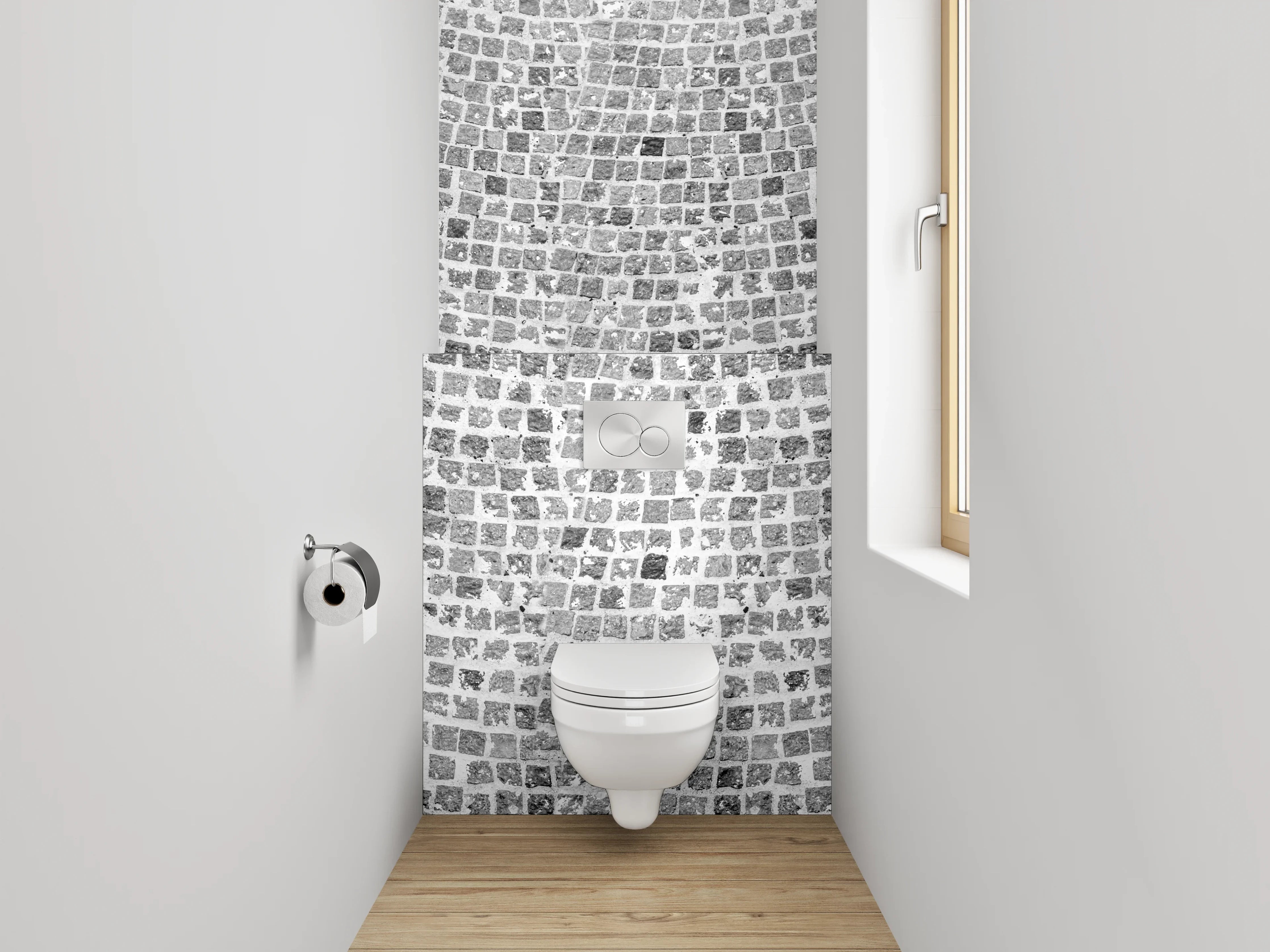 WC-Rückwand - Mosaik Steinmuster in Schwarz-Weiß Optik