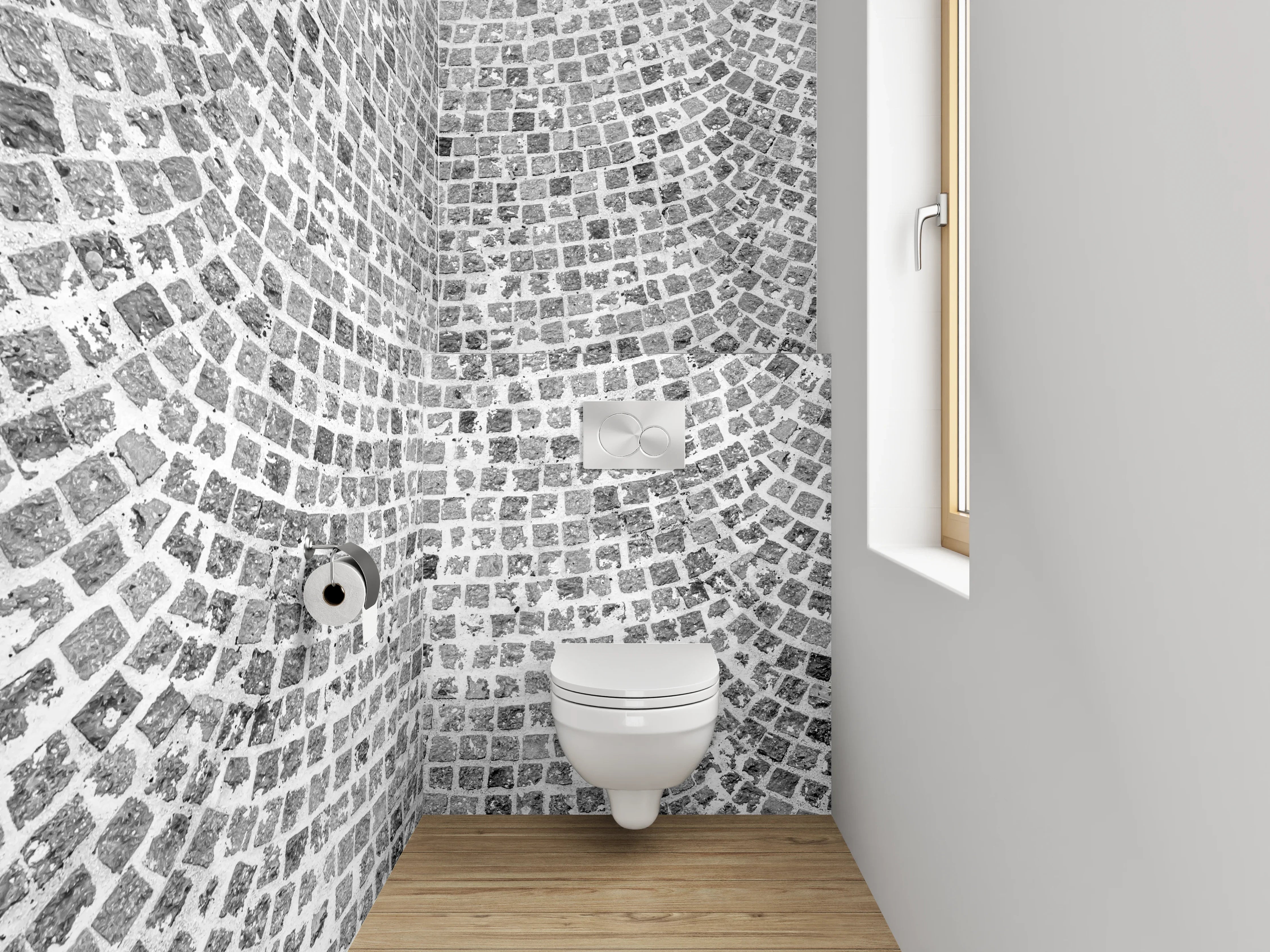 WC-Rückwand - Mosaik Steinmuster in Schwarz-Weiß Optik