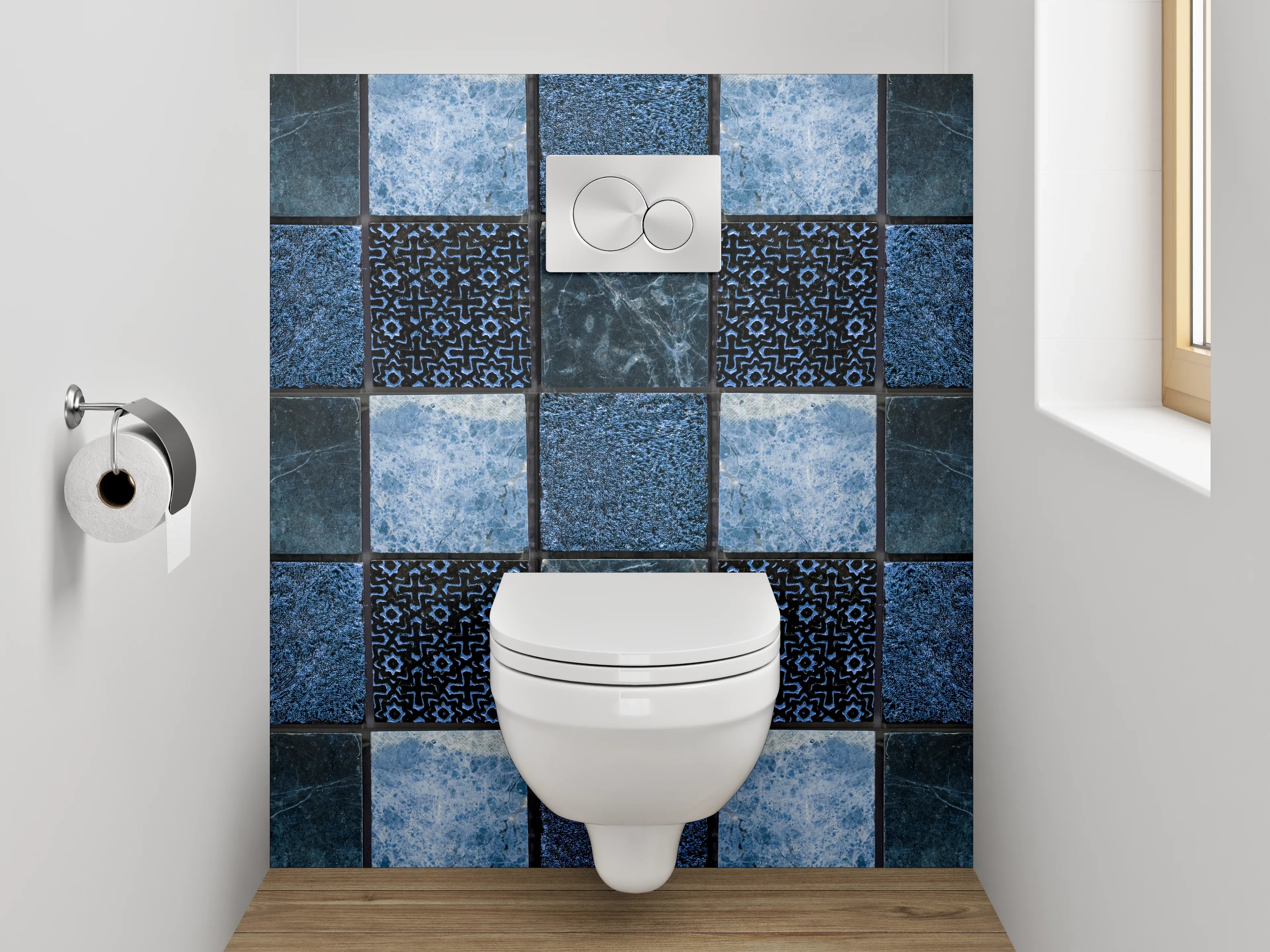 WC-Rückwand - Mosaik in Blau: Fliesenmuster modern