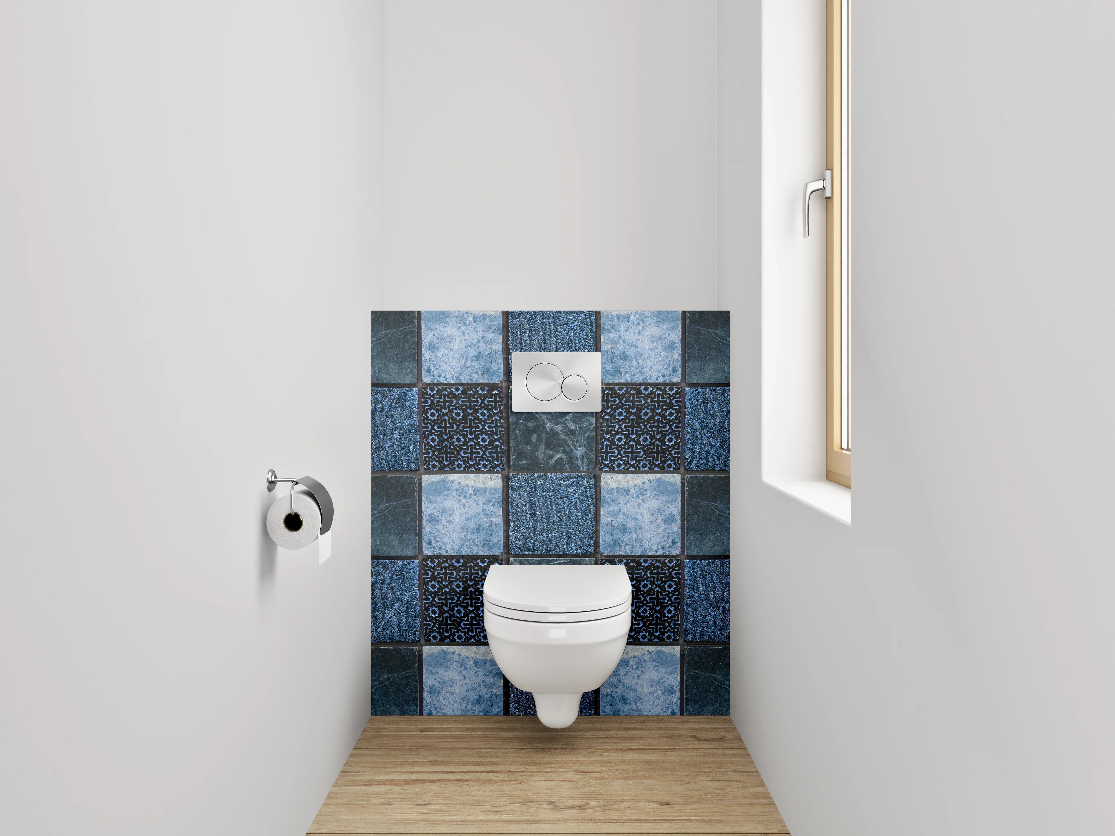 WC-Rückwand - Mosaik in Blau: Fliesenmuster modern