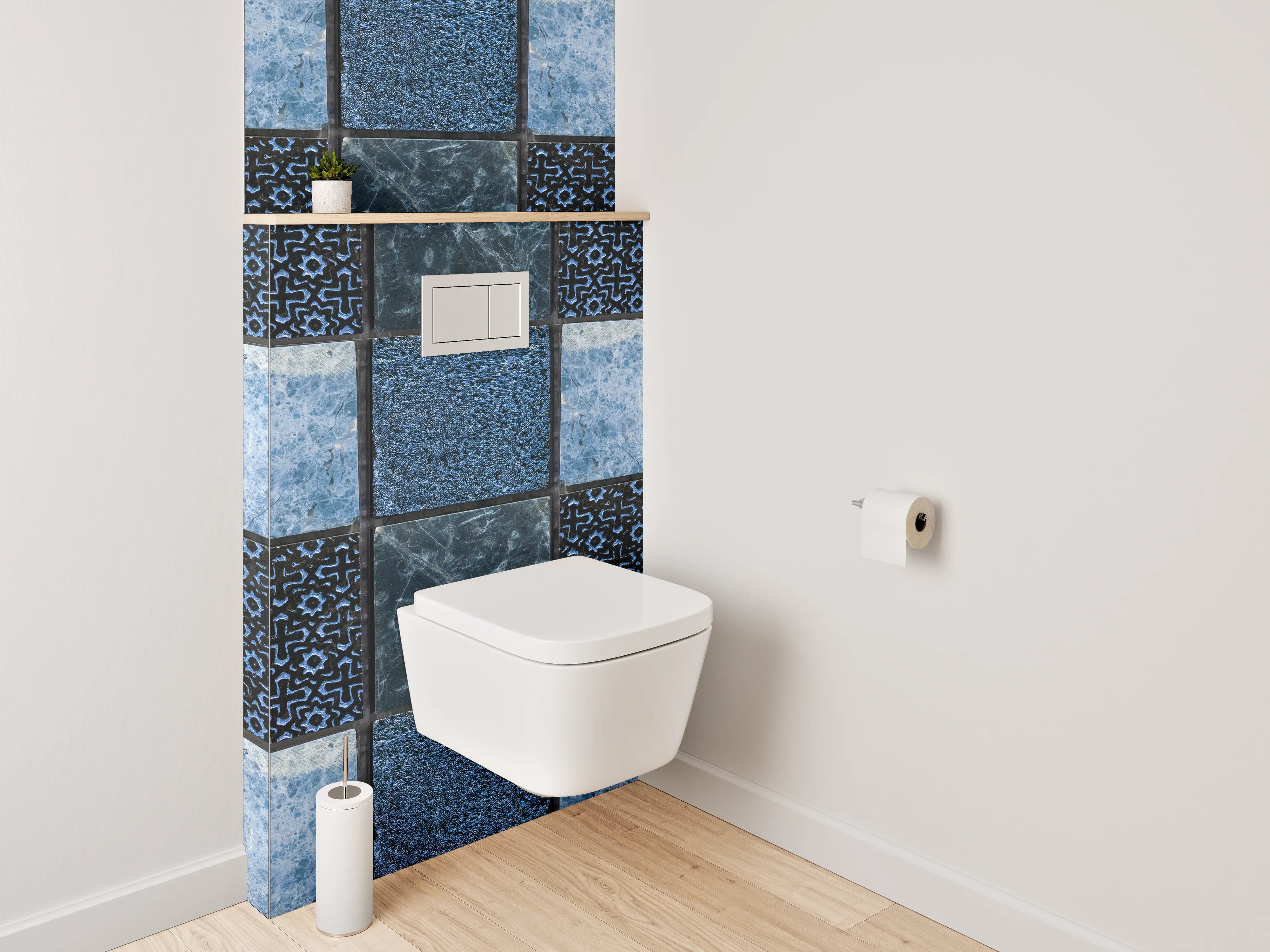 WC-Rückwand - Mosaik in Blau: Fliesenmuster modern