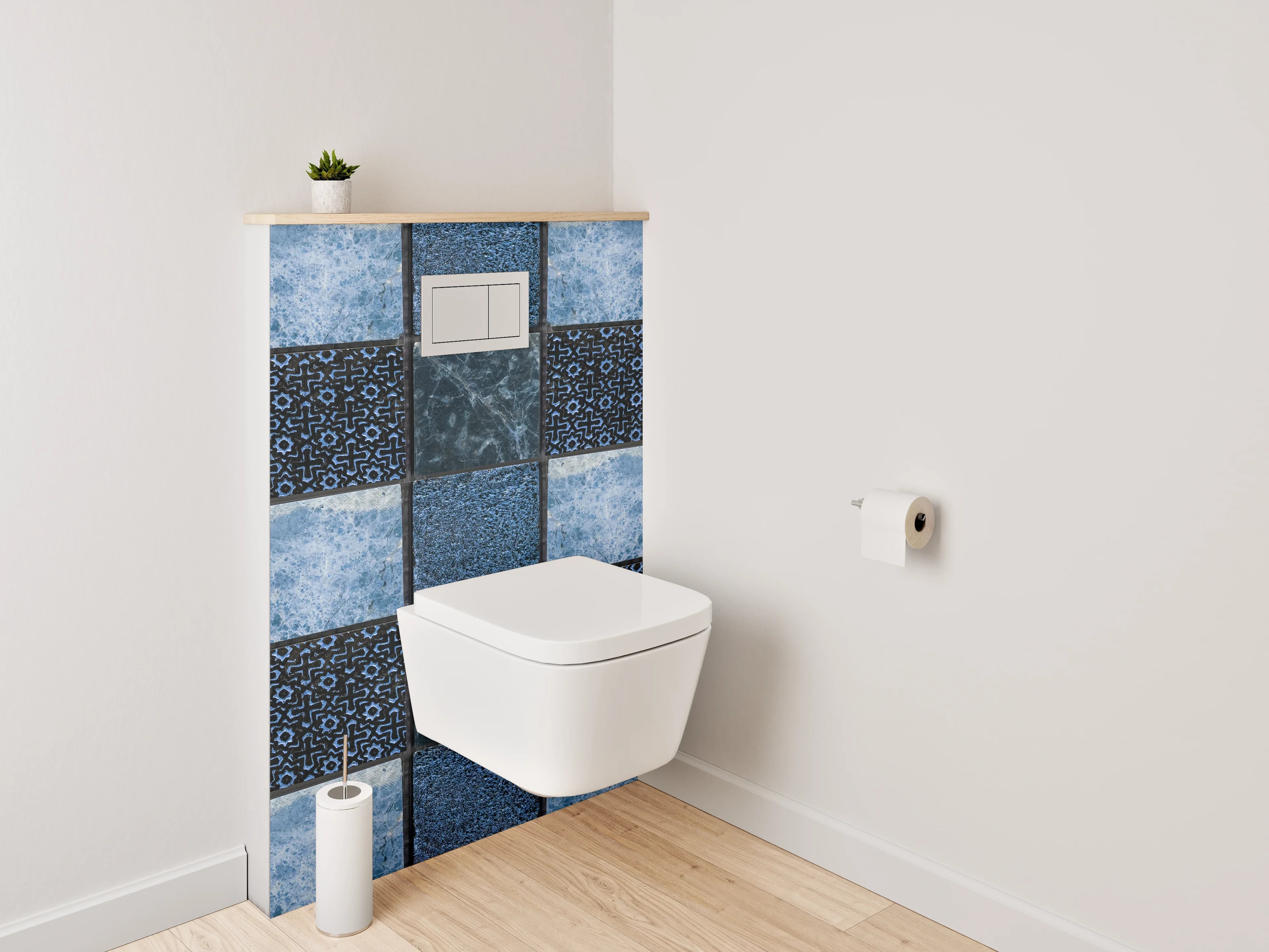 WC-Rückwand - Mosaik in Blau: Fliesenmuster modern