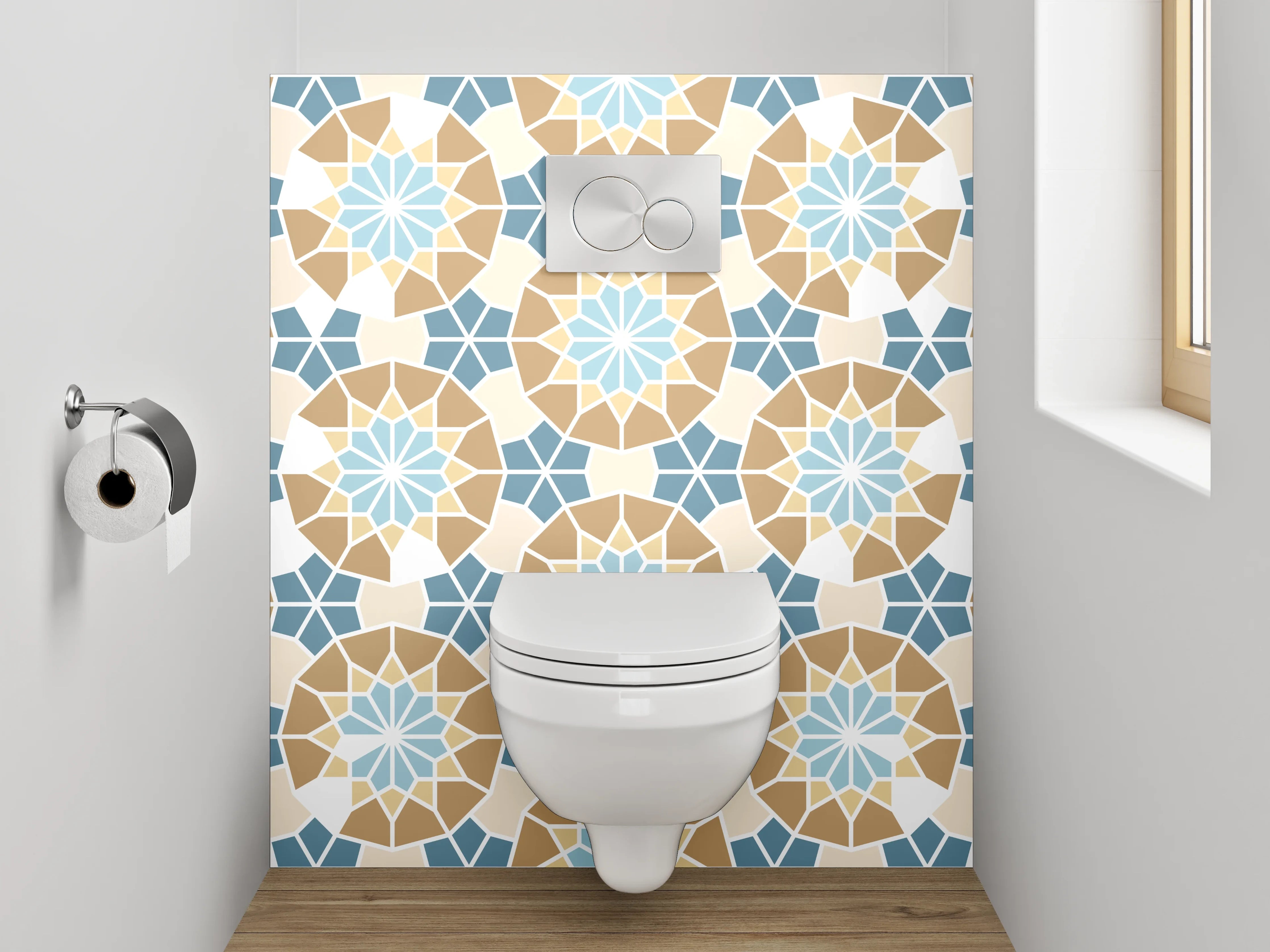 WC-Rückwand - Mosaikdesign Blau-Grau mit Weißakzenten