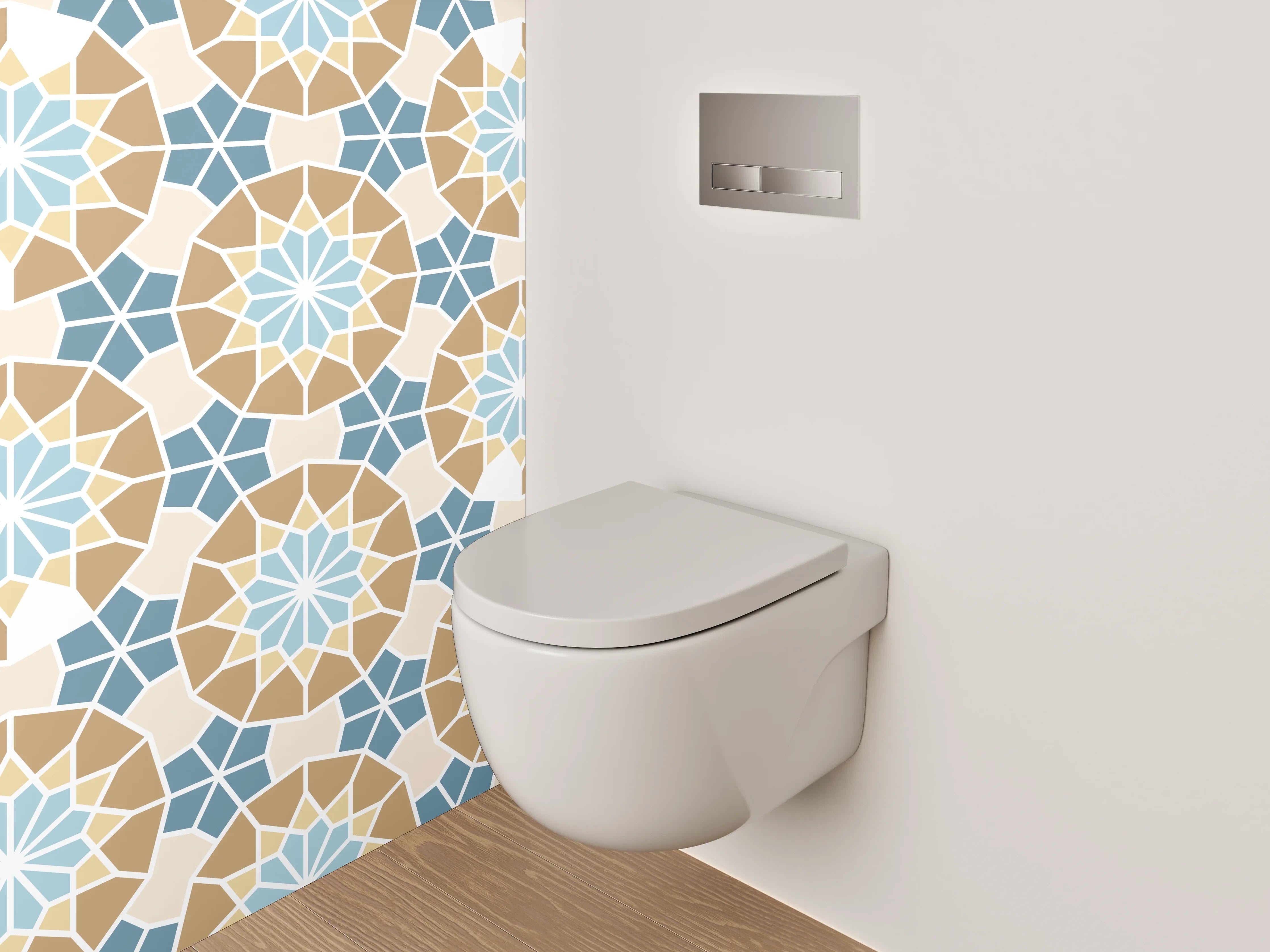 WC-Rückwand - Mosaikdesign Blau-Grau mit Weißakzenten