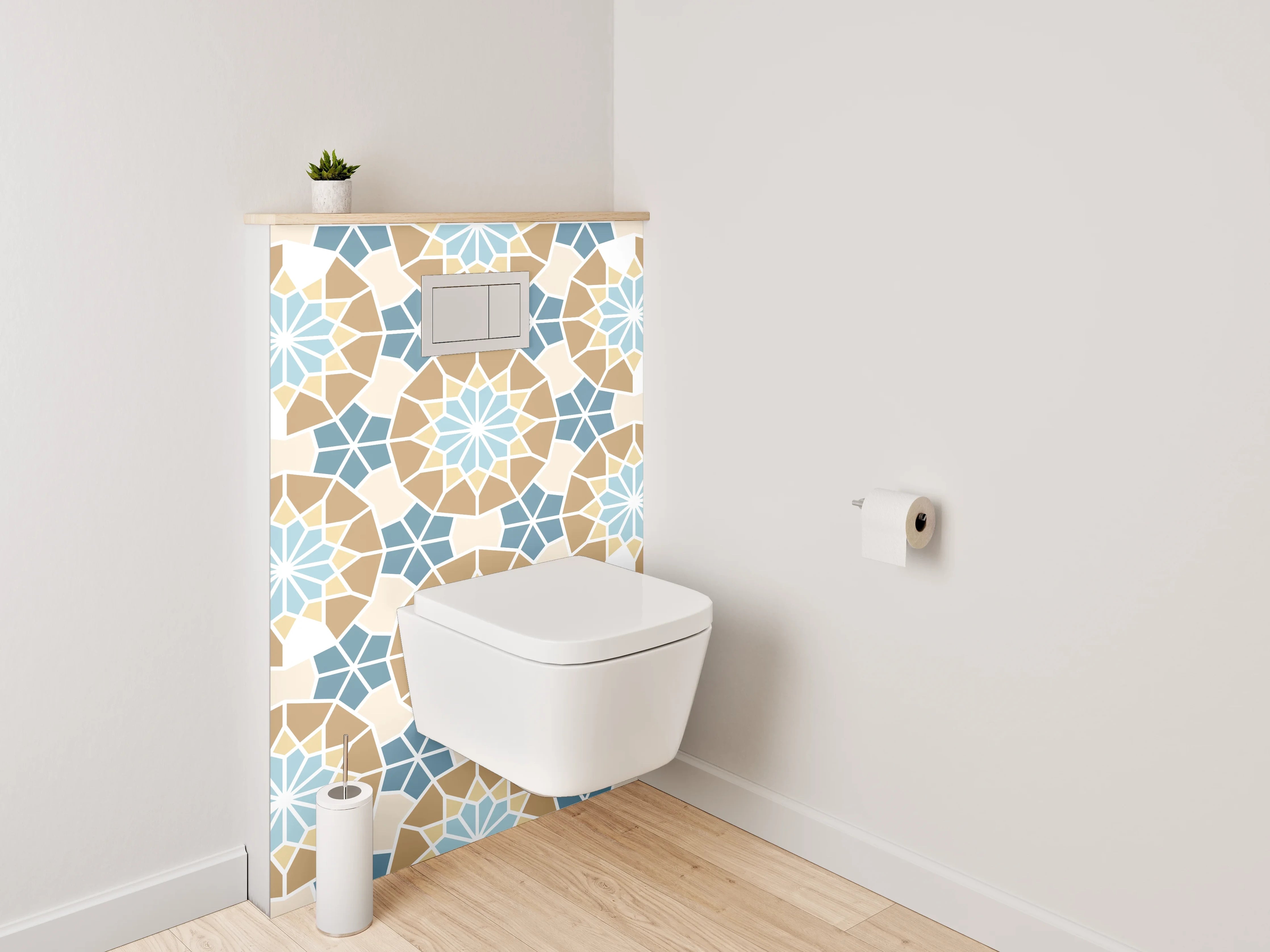 WC-Rückwand - Mosaikdesign Blau-Grau mit Weißakzenten
