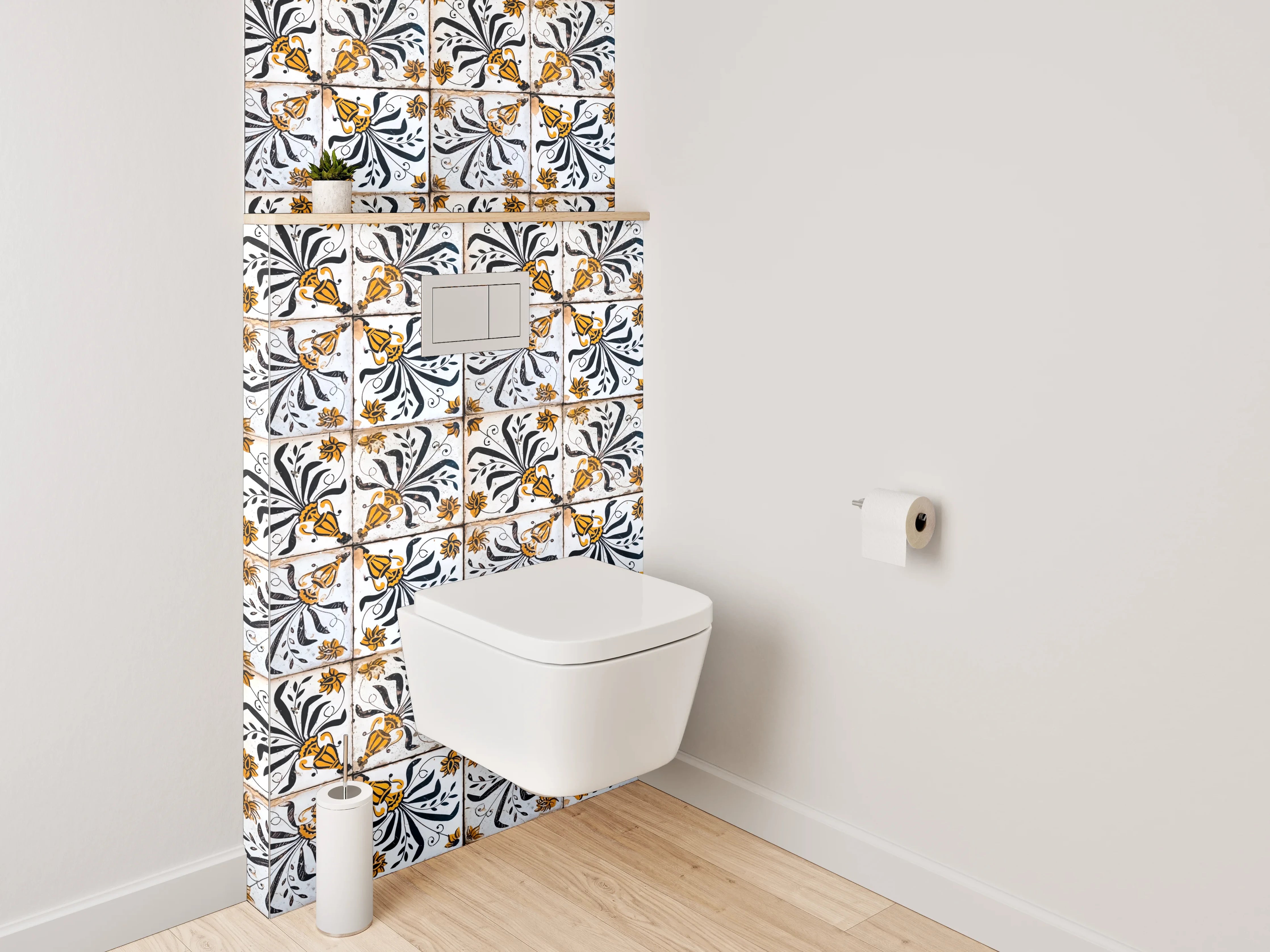 WC-Rückwand - Mosaikfliesen Muster Schwarz Weiß Gold