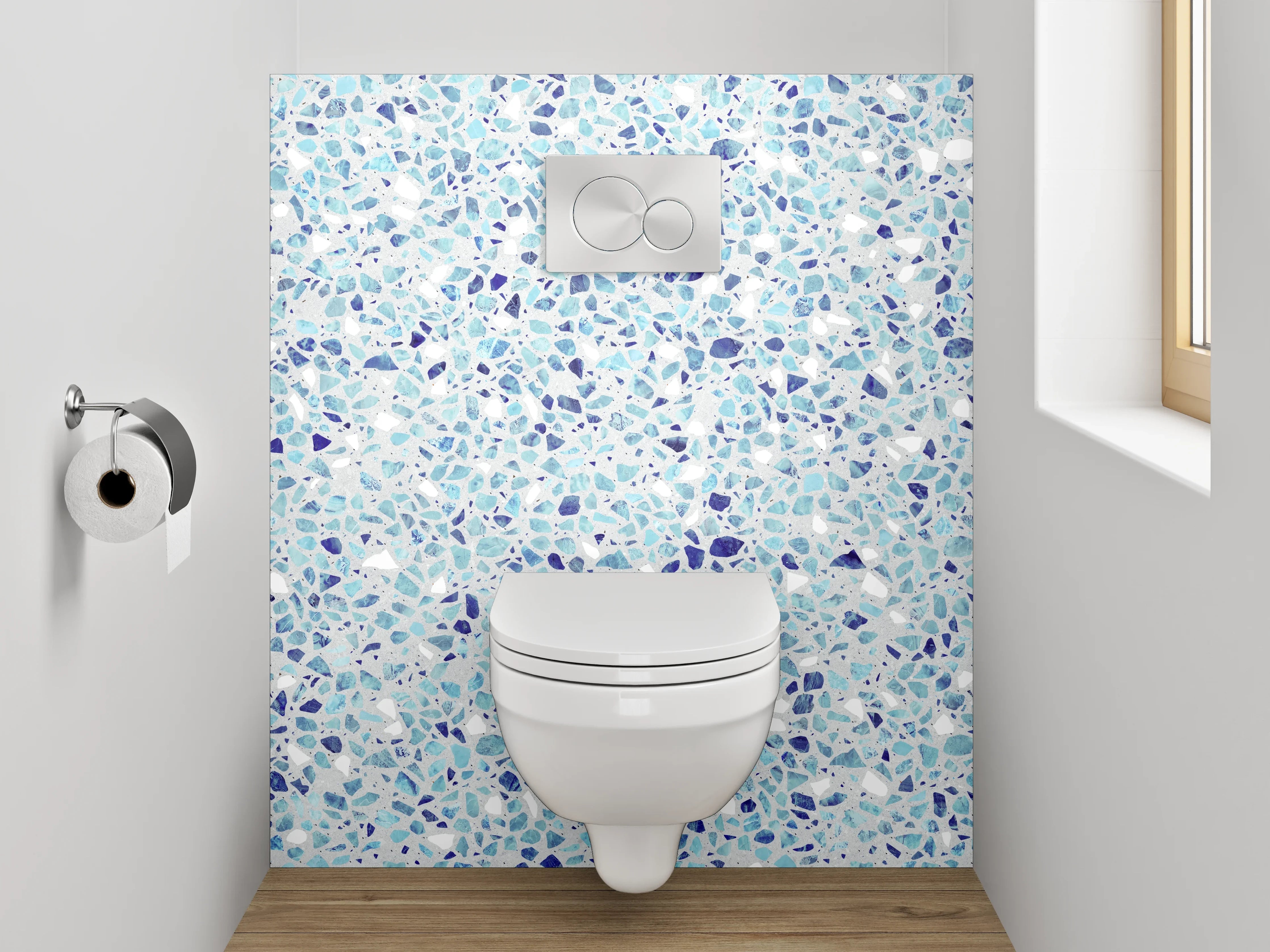 WC-Rückwand - Mosaiksteine Weiß-Blau Modern