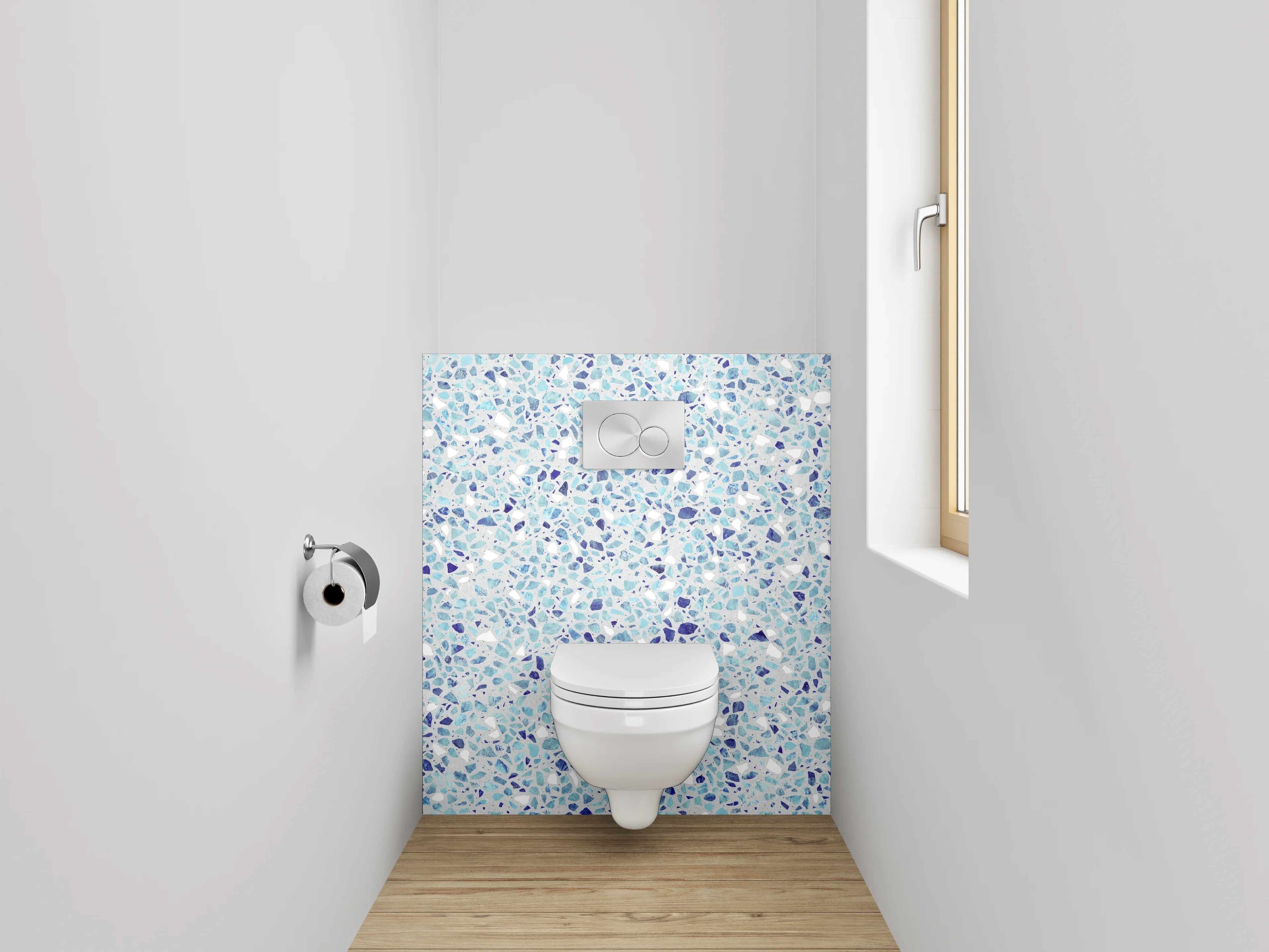 WC-Rückwand - Mosaiksteine Weiß-Blau Modern