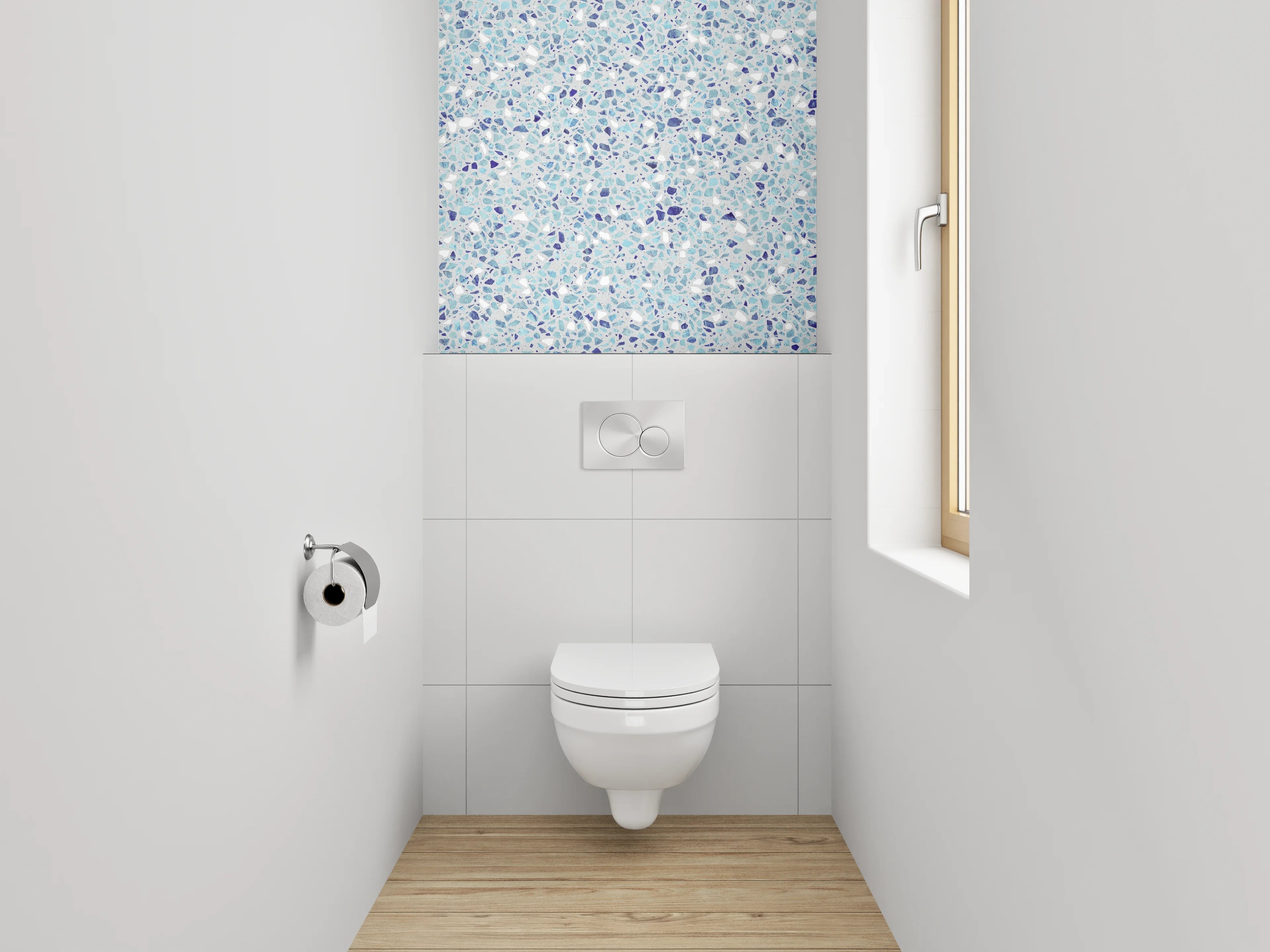 WC-Rückwand - Mosaiksteine Weiß-Blau Modern