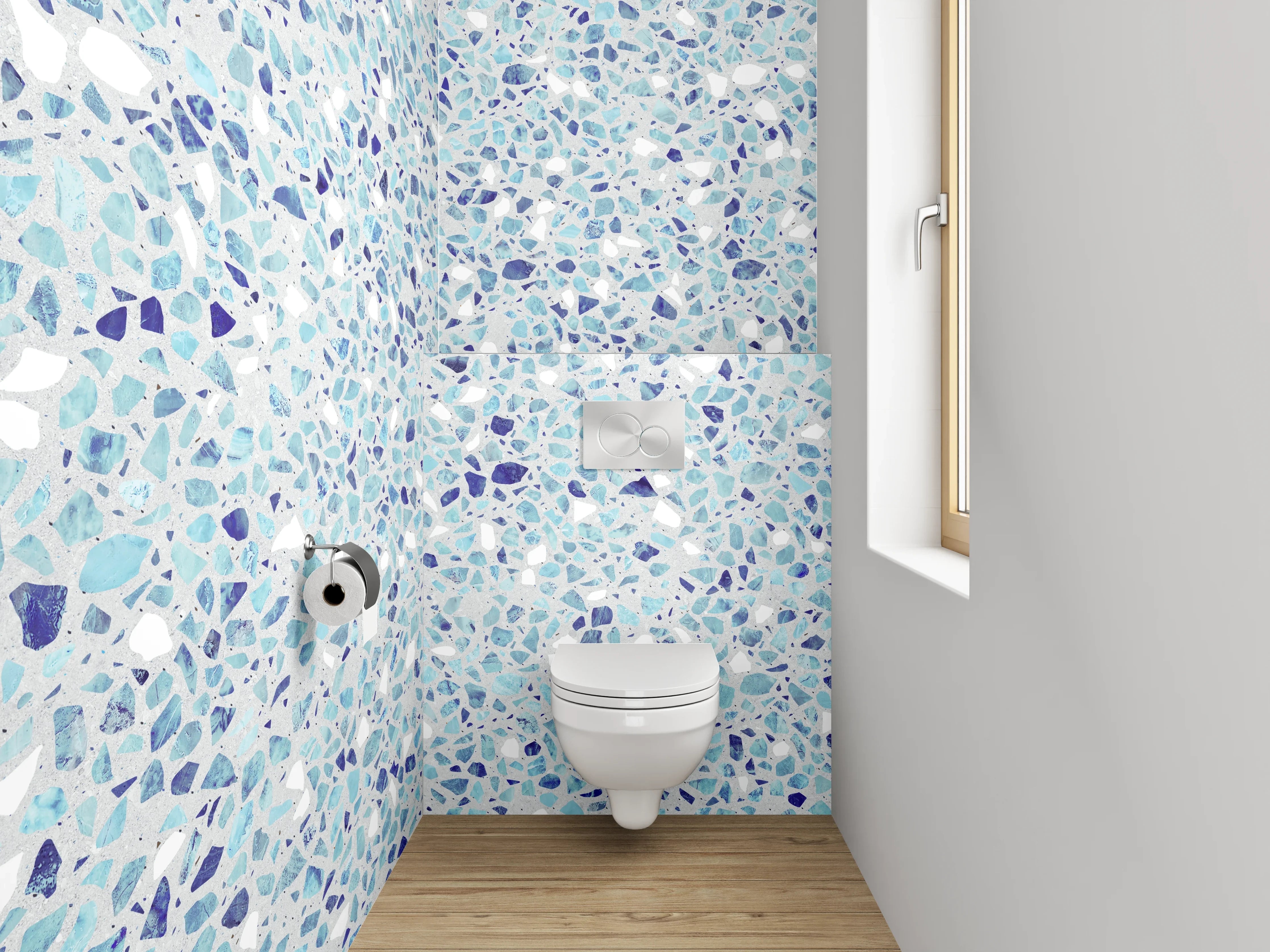 WC-Rückwand - Mosaiksteine Weiß-Blau Modern