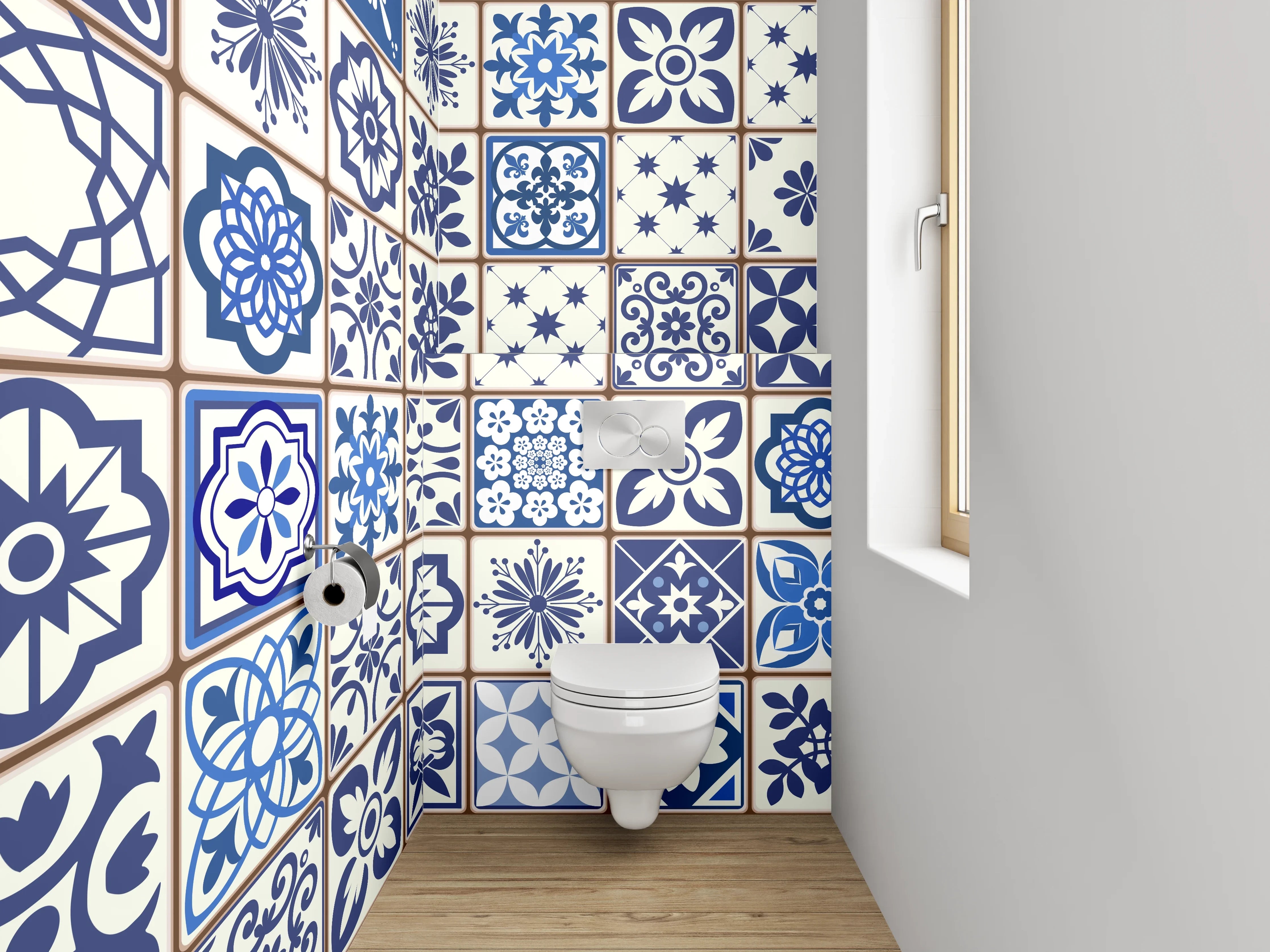 WC-Rückwand - Mosaikzauber: Blau-Graue Orientfliesen