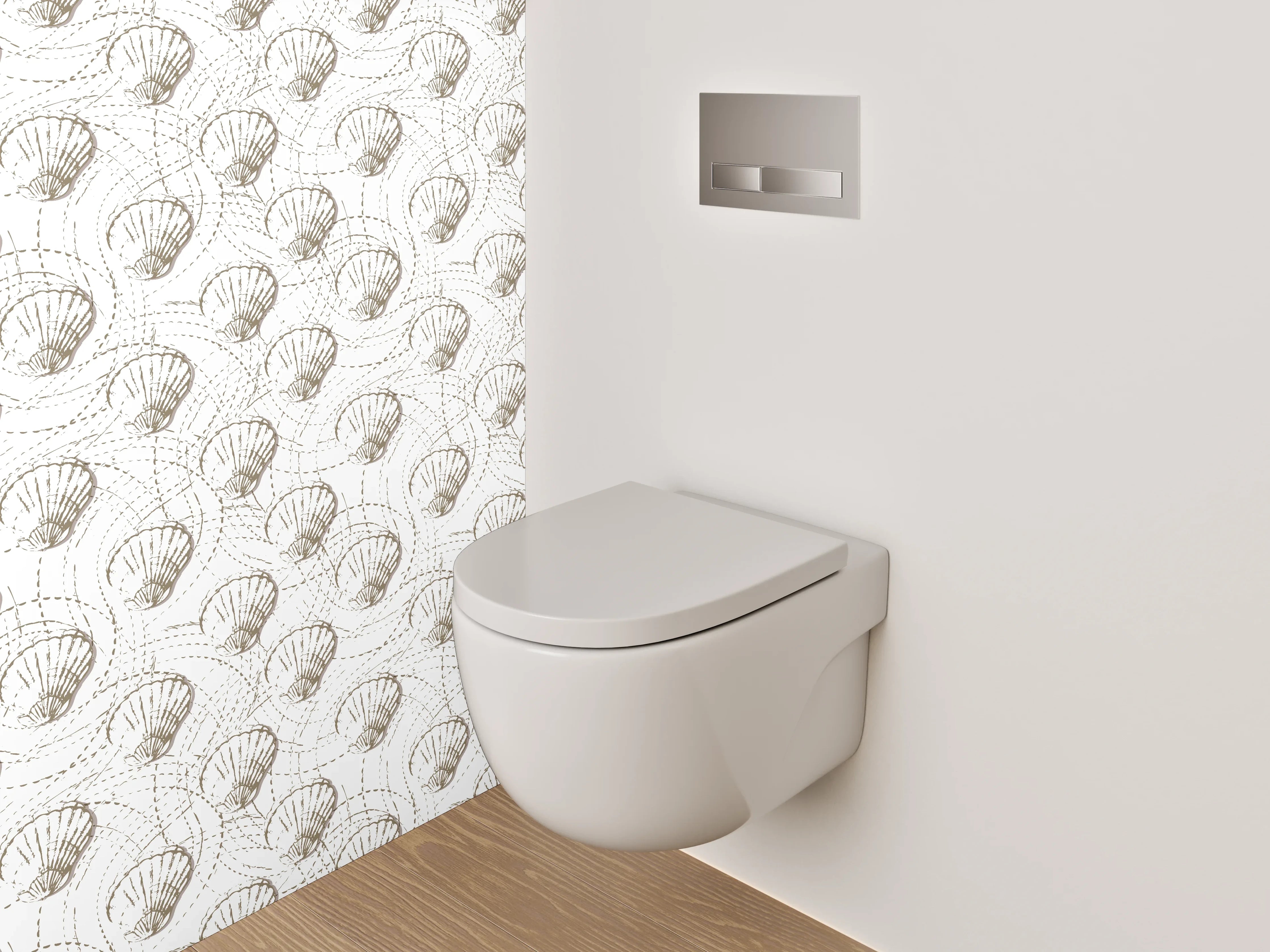 WC-Rückwand - Muschel-Lineart Muster in Weiß und Braun