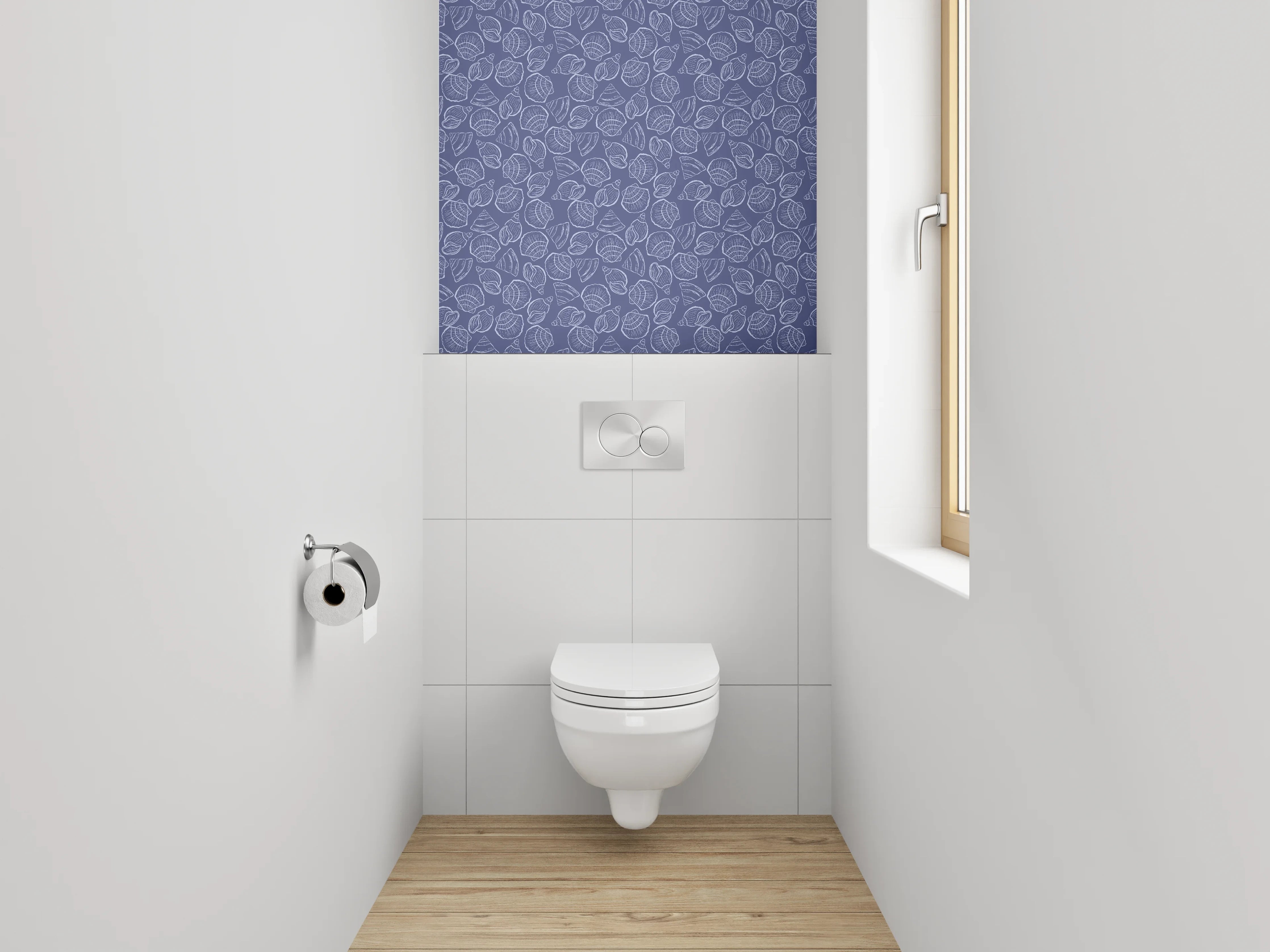WC-Rückwand - Muschelmuster Lineart auf Blau
