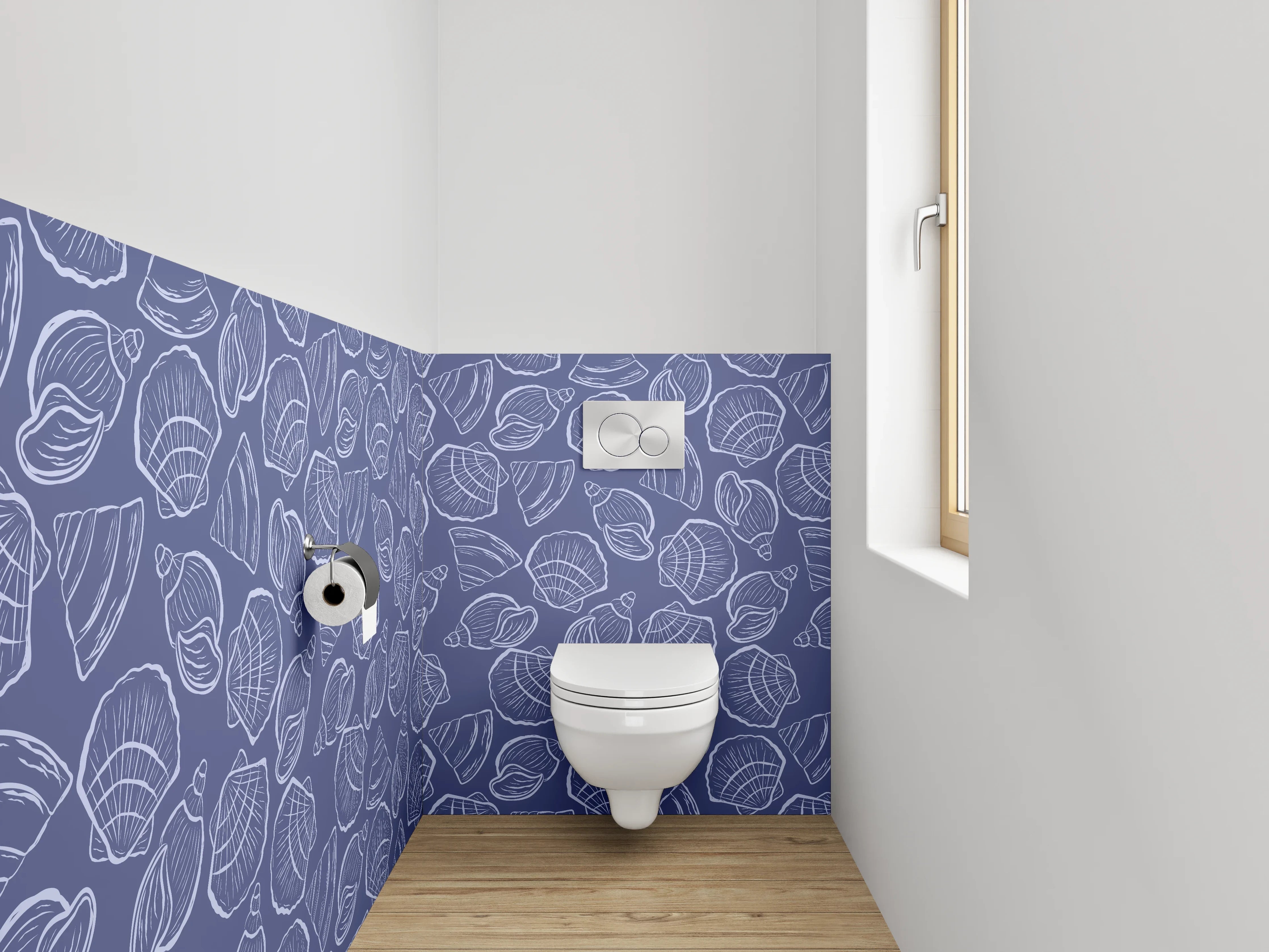 WC-Rückwand - Muschelmuster Lineart auf Blau