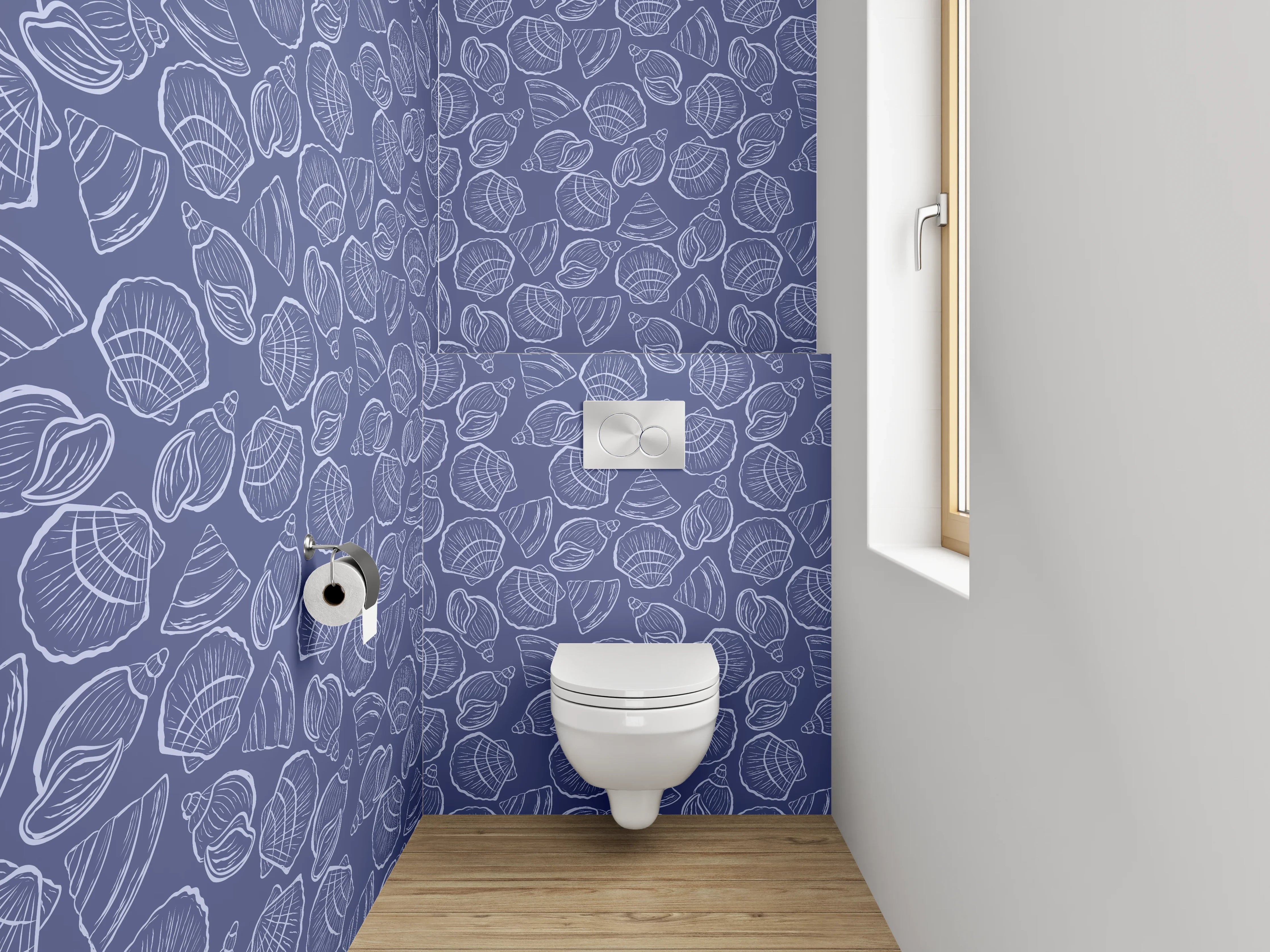 WC-Rückwand - Muschelmuster Lineart auf Blau