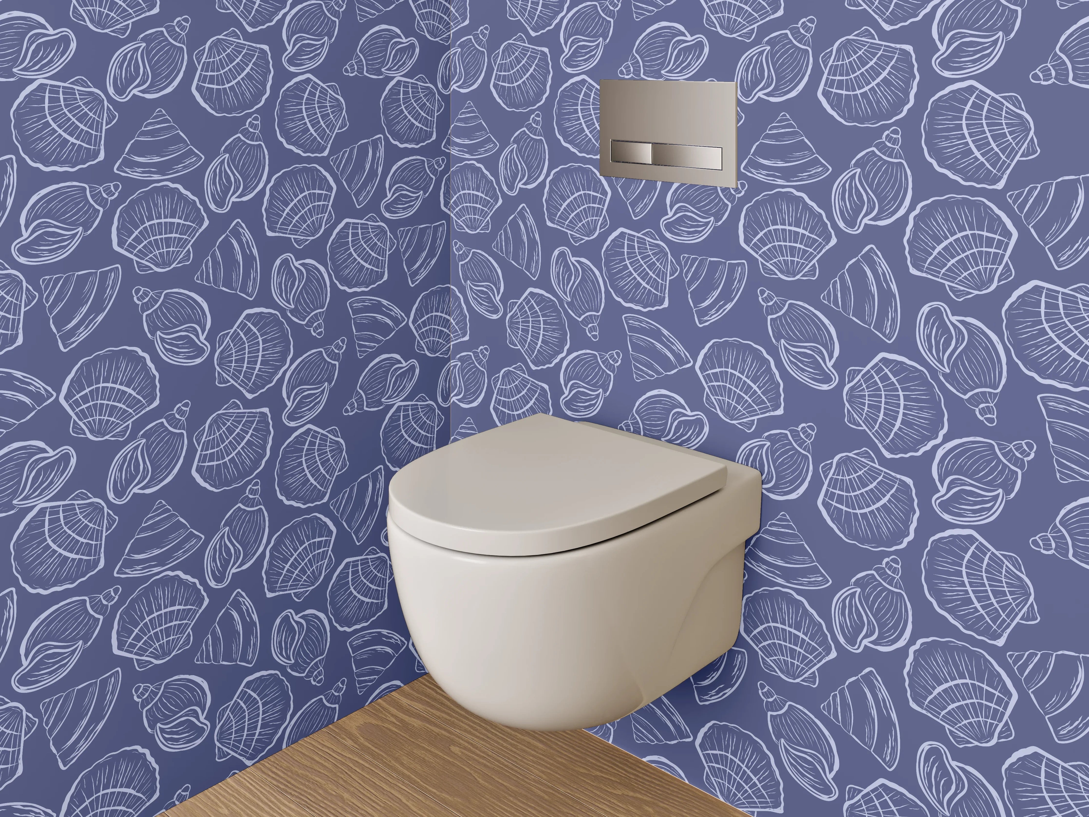 WC-Rückwand - Muschelmuster Lineart auf Blau