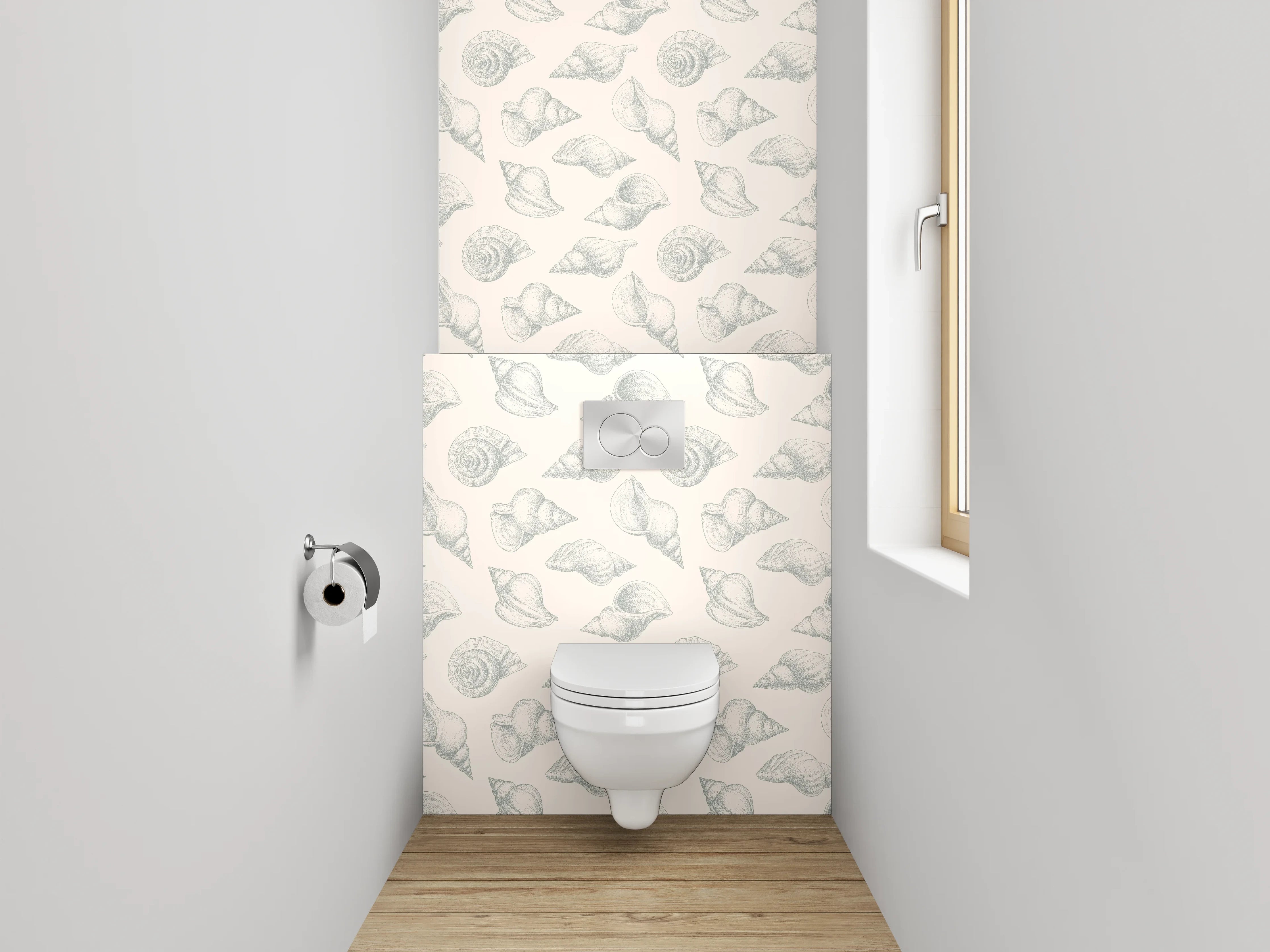 WC-Rückwand - Muscheln Muster in Weiß und Grau