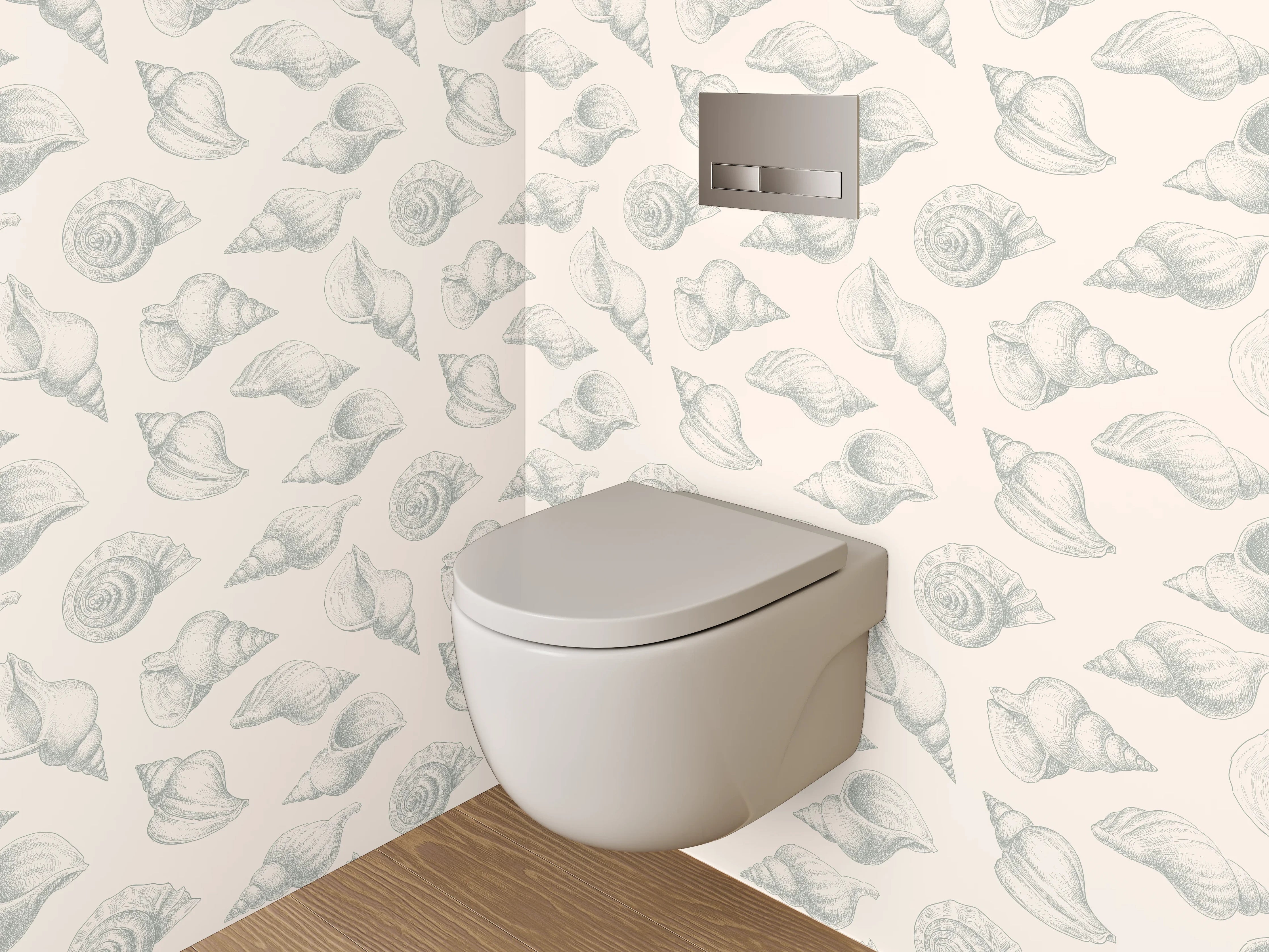 WC-Rückwand - Muscheln Muster in Weiß und Grau