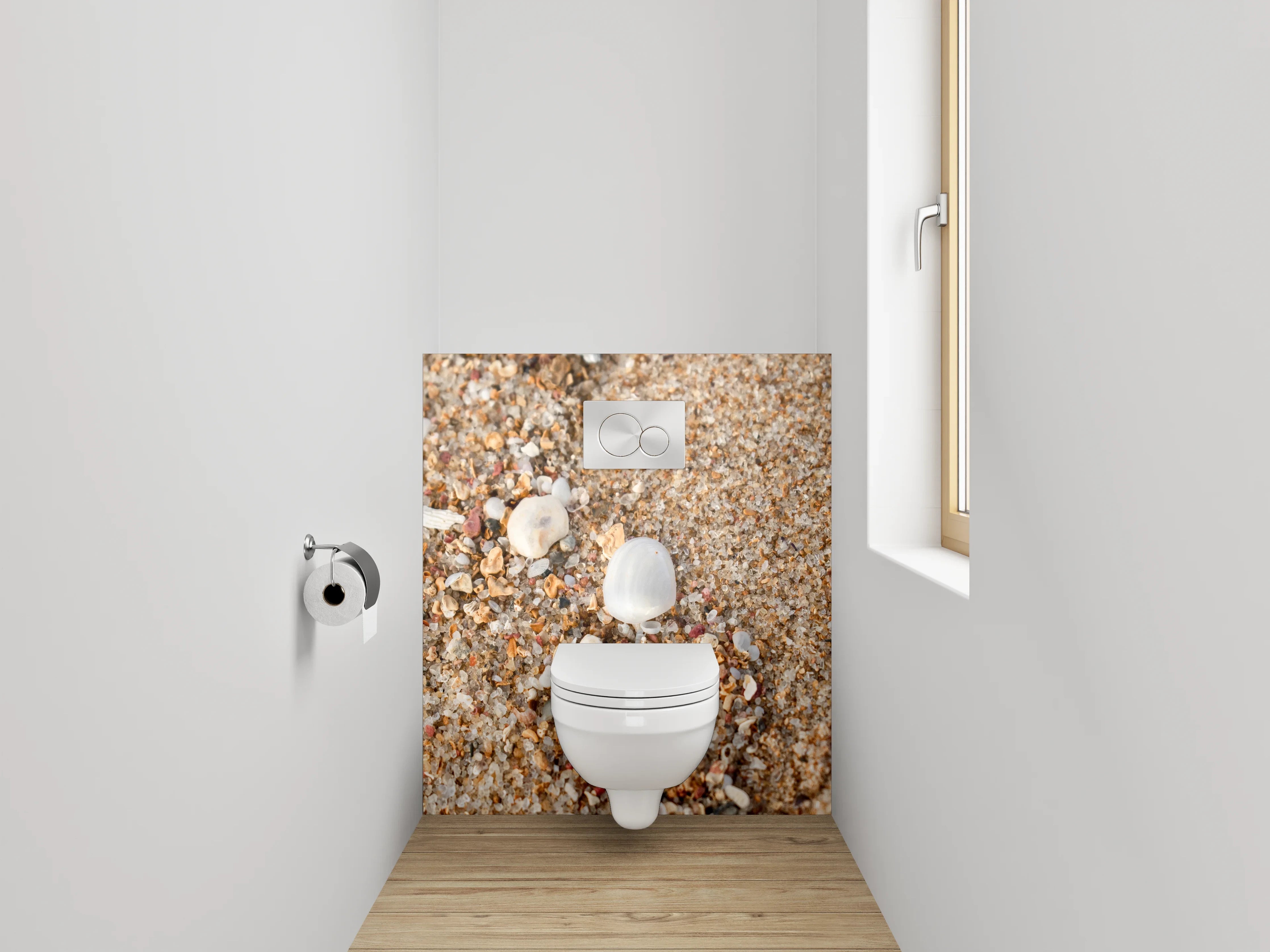WC-Rückwand - Muscheln im Sand am Strand