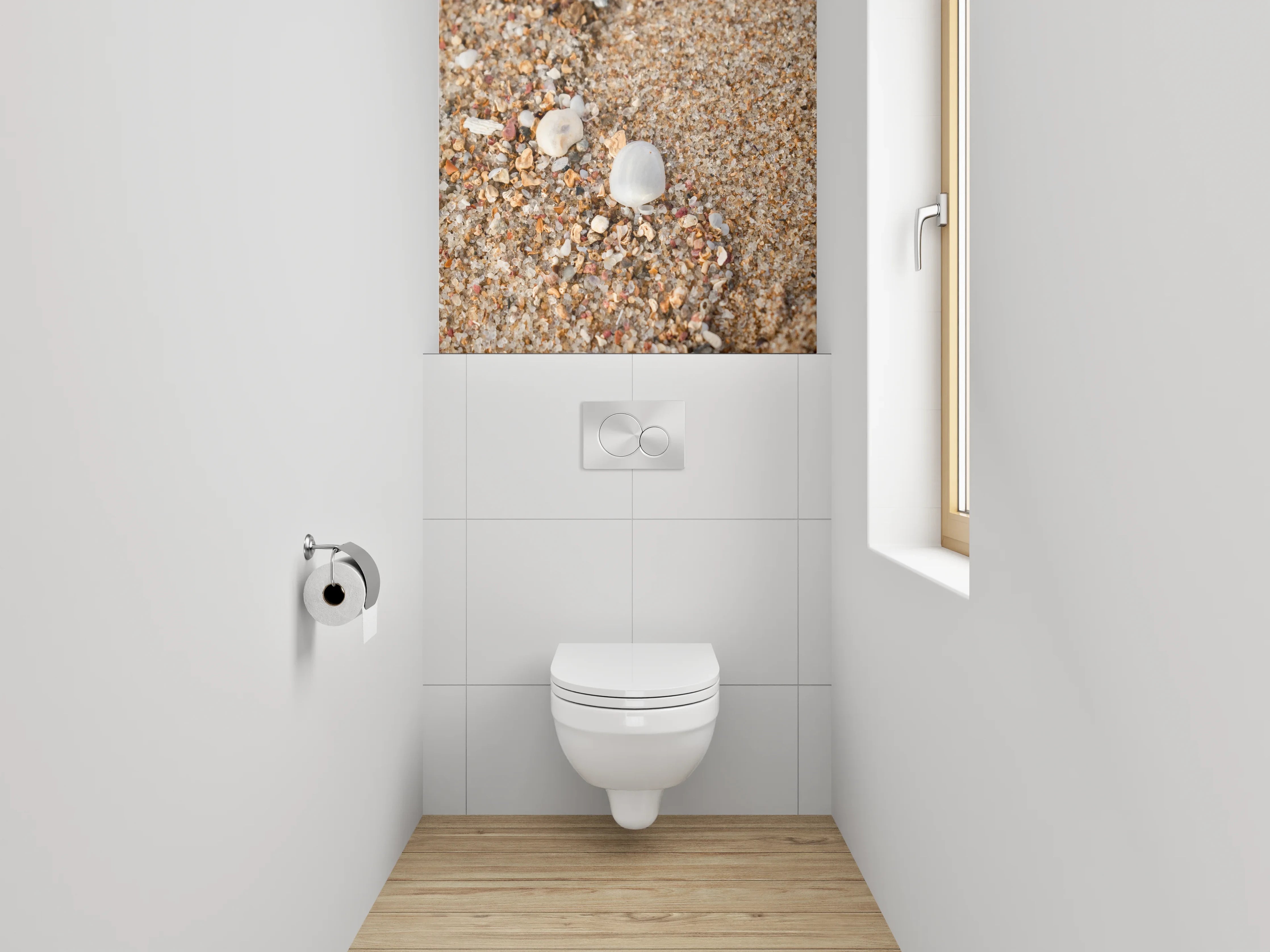 WC-Rückwand - Muscheln im Sand am Strand