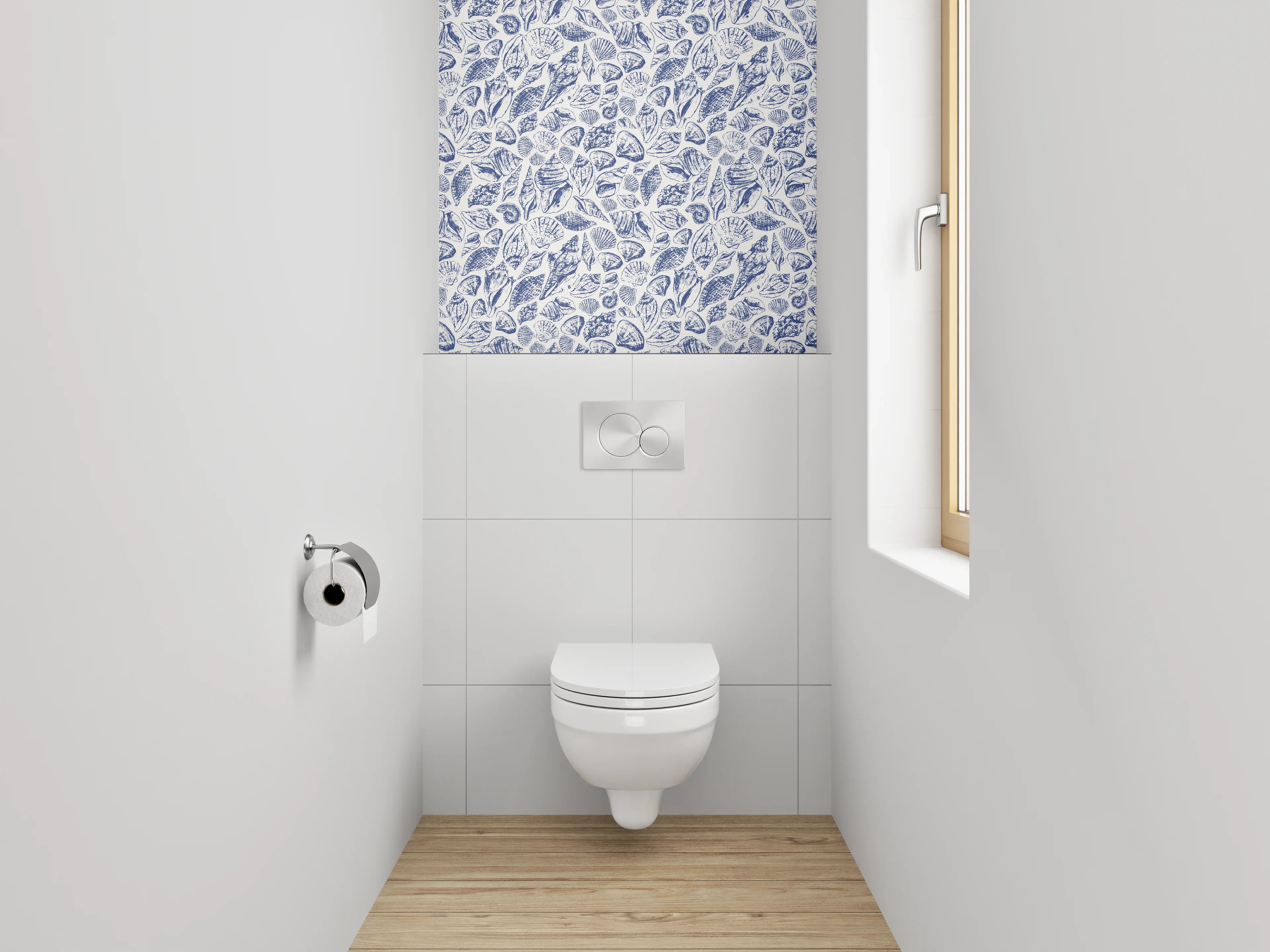 WC-Rückwand - Muscheln und Meerestiere Muster Blau Weiß