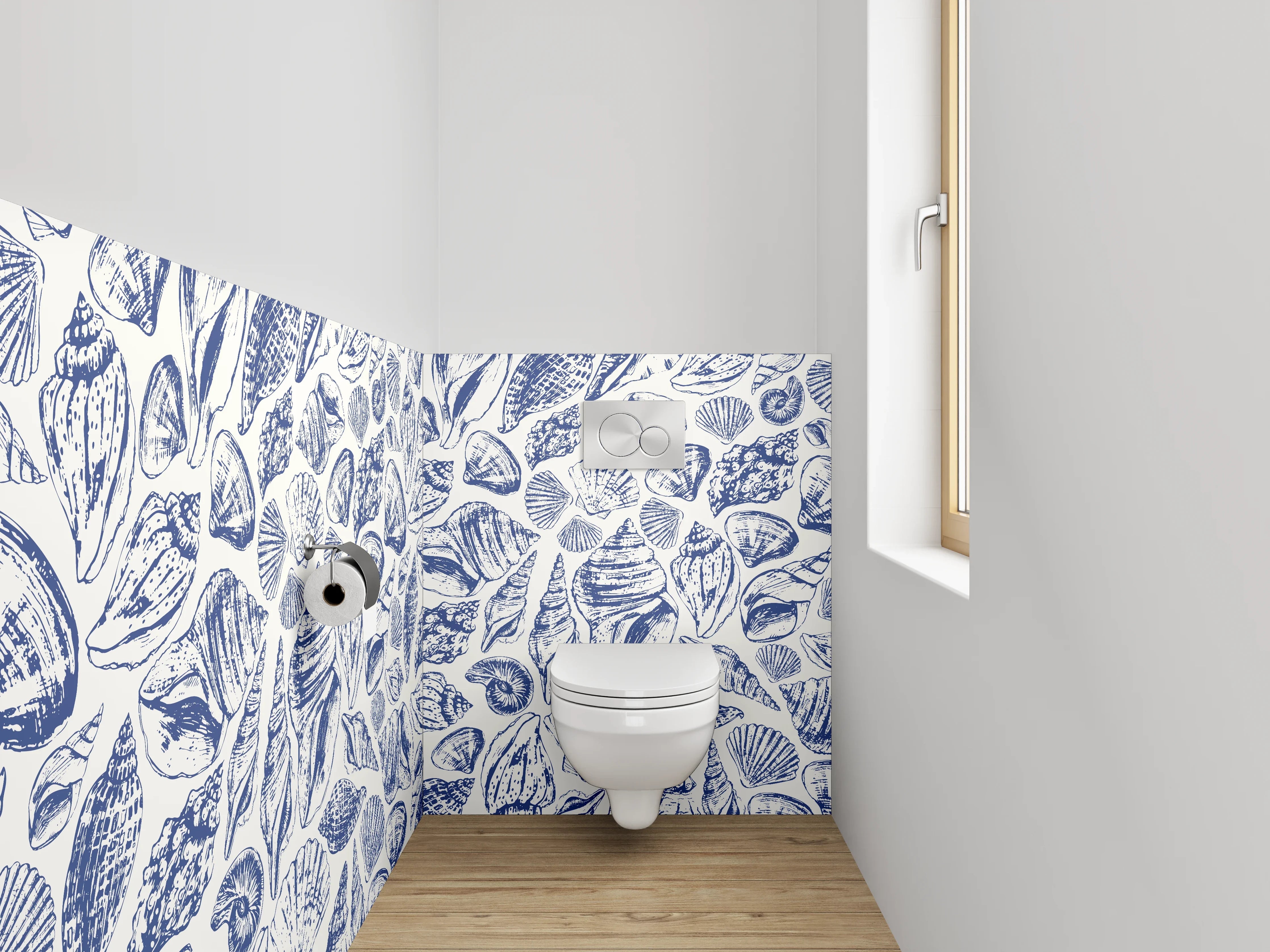 WC-Rückwand - Muscheln und Meerestiere Muster Blau Weiß