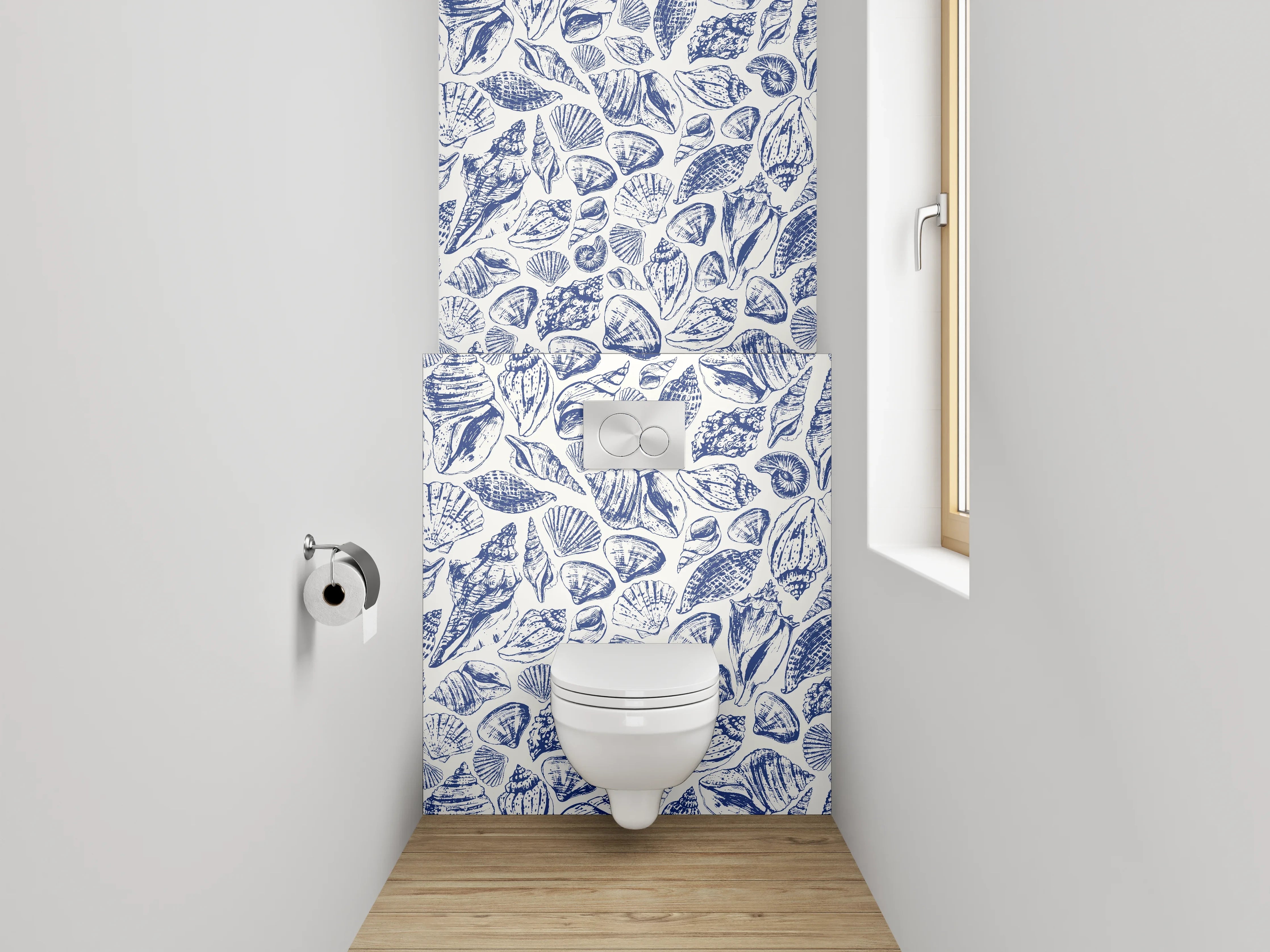 WC-Rückwand - Muscheln und Meerestiere Muster Blau Weiß