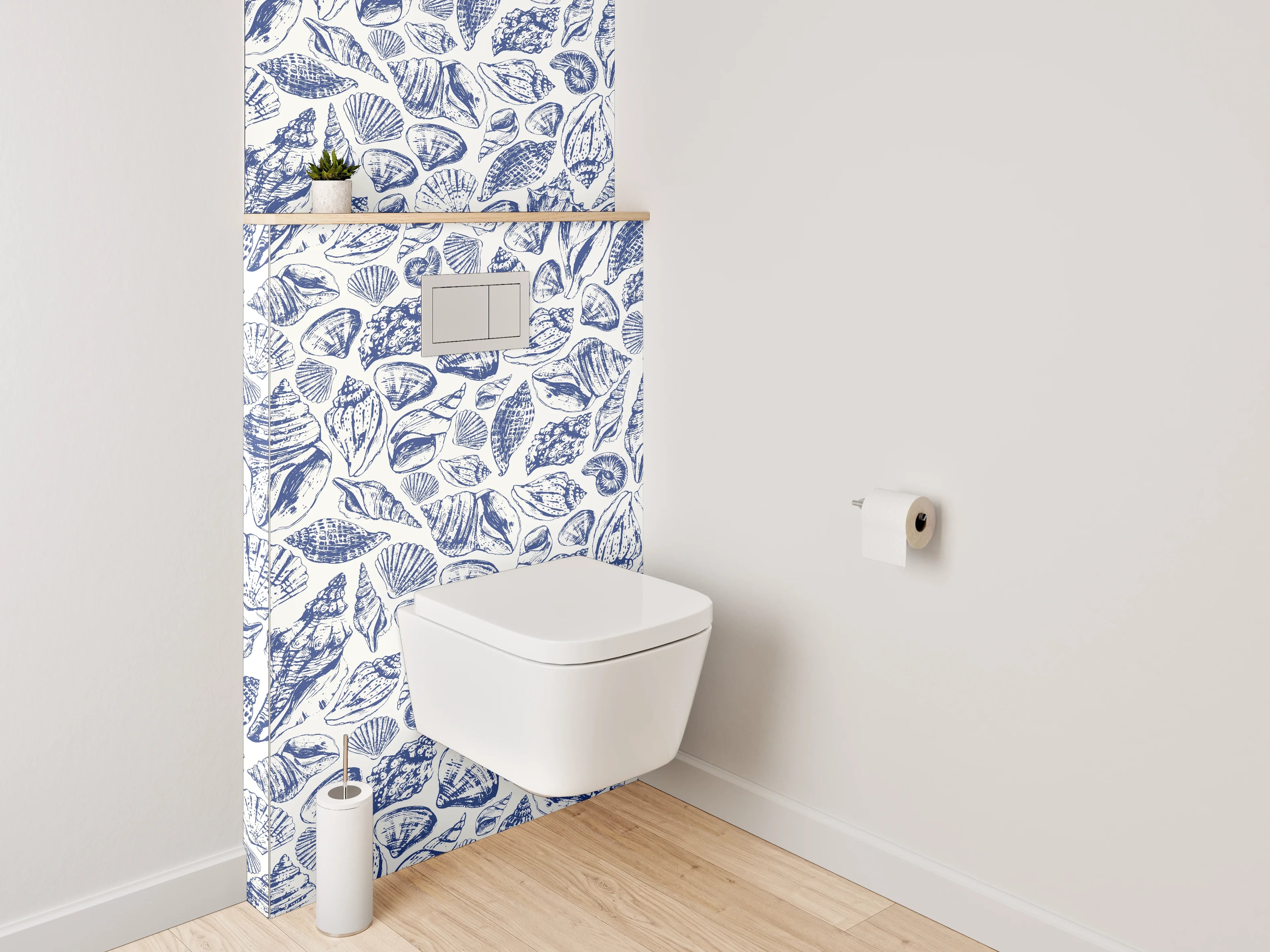 WC-Rückwand - Muscheln und Meerestiere Muster Blau Weiß