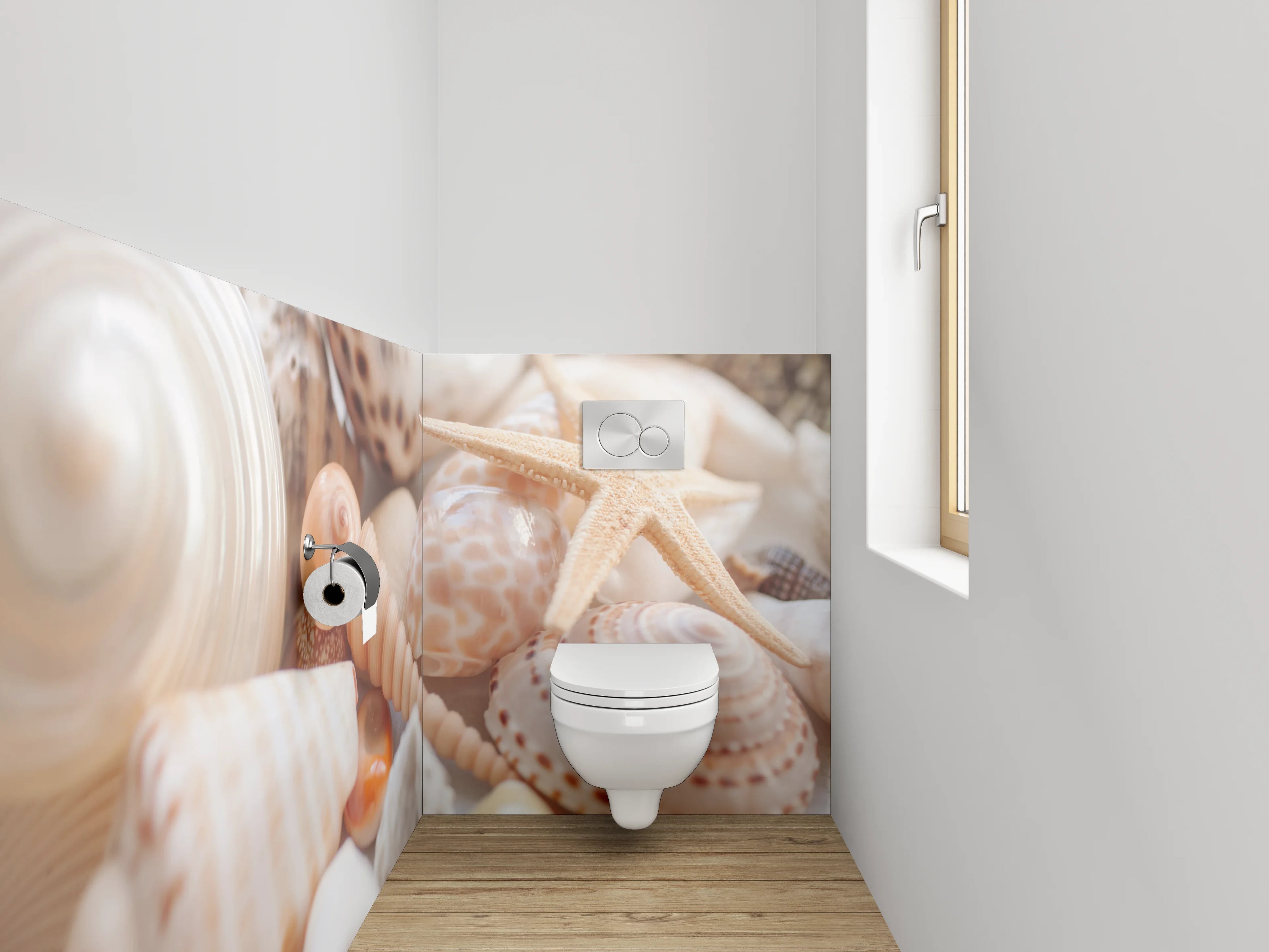 WC-Rückwand - Muscheln und Seesterne am Strand