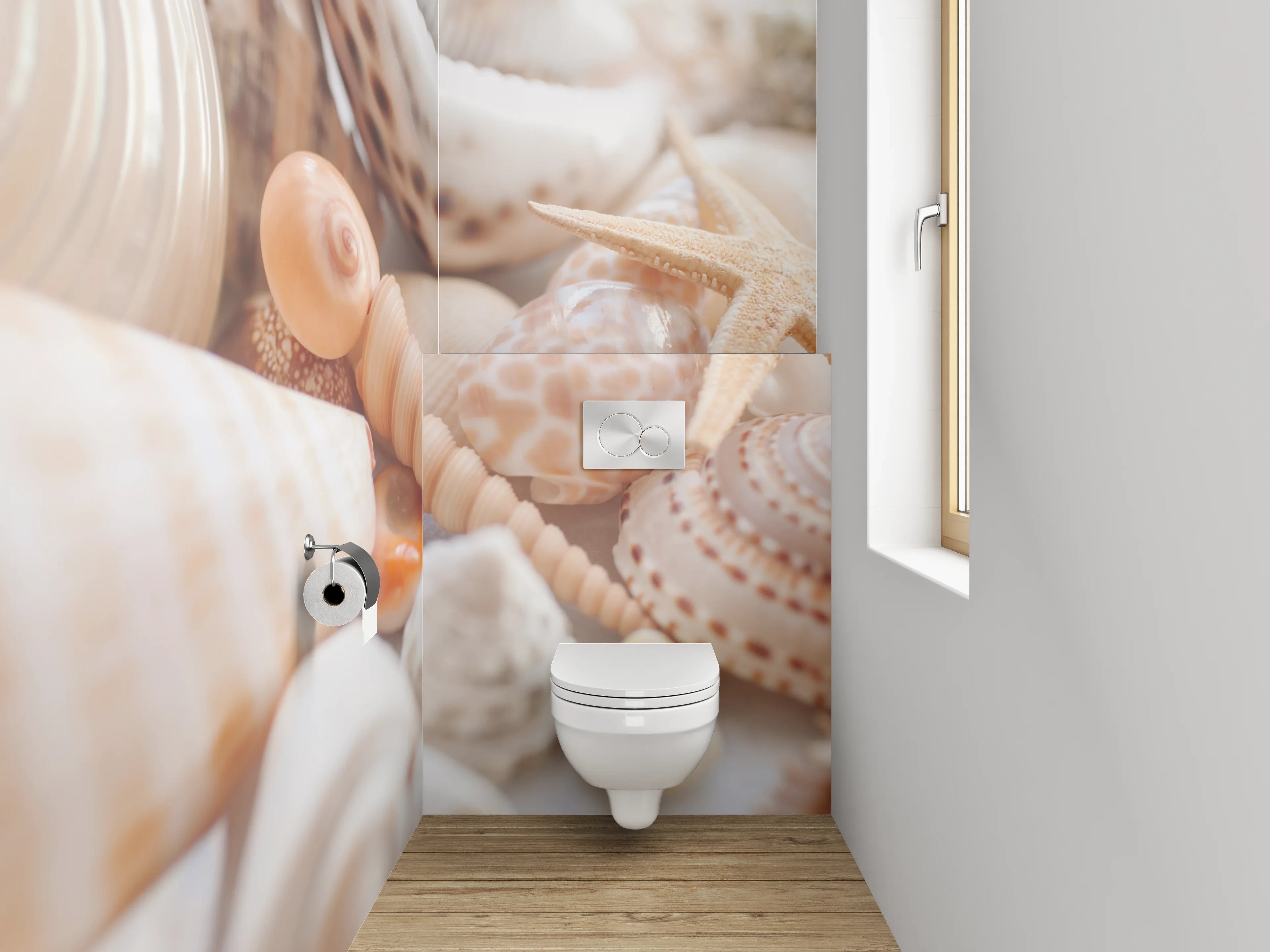 WC-Rückwand - Muscheln und Seesterne am Strand