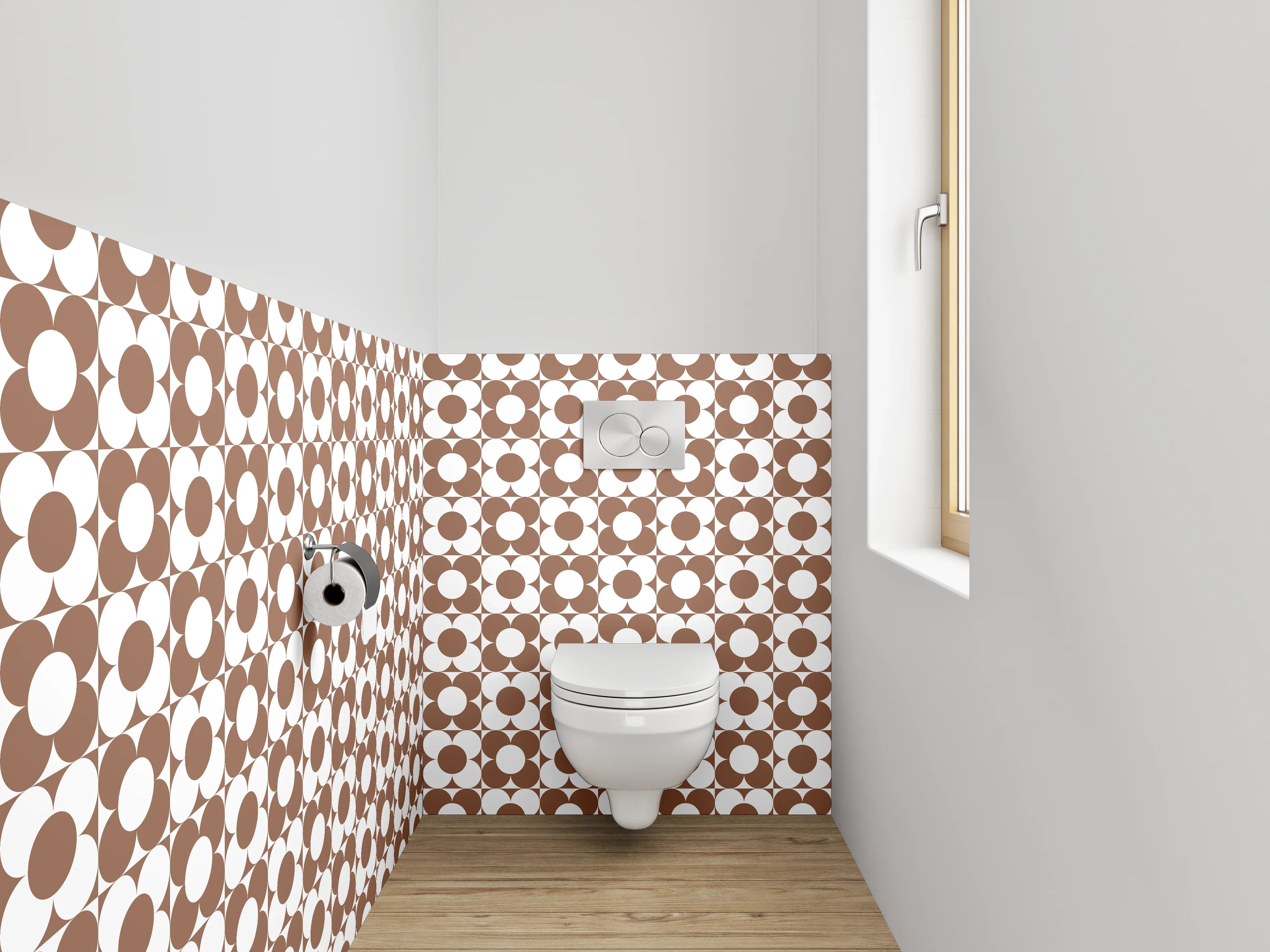 WC-Rückwand - Muster aus braunen und weißen Steinen