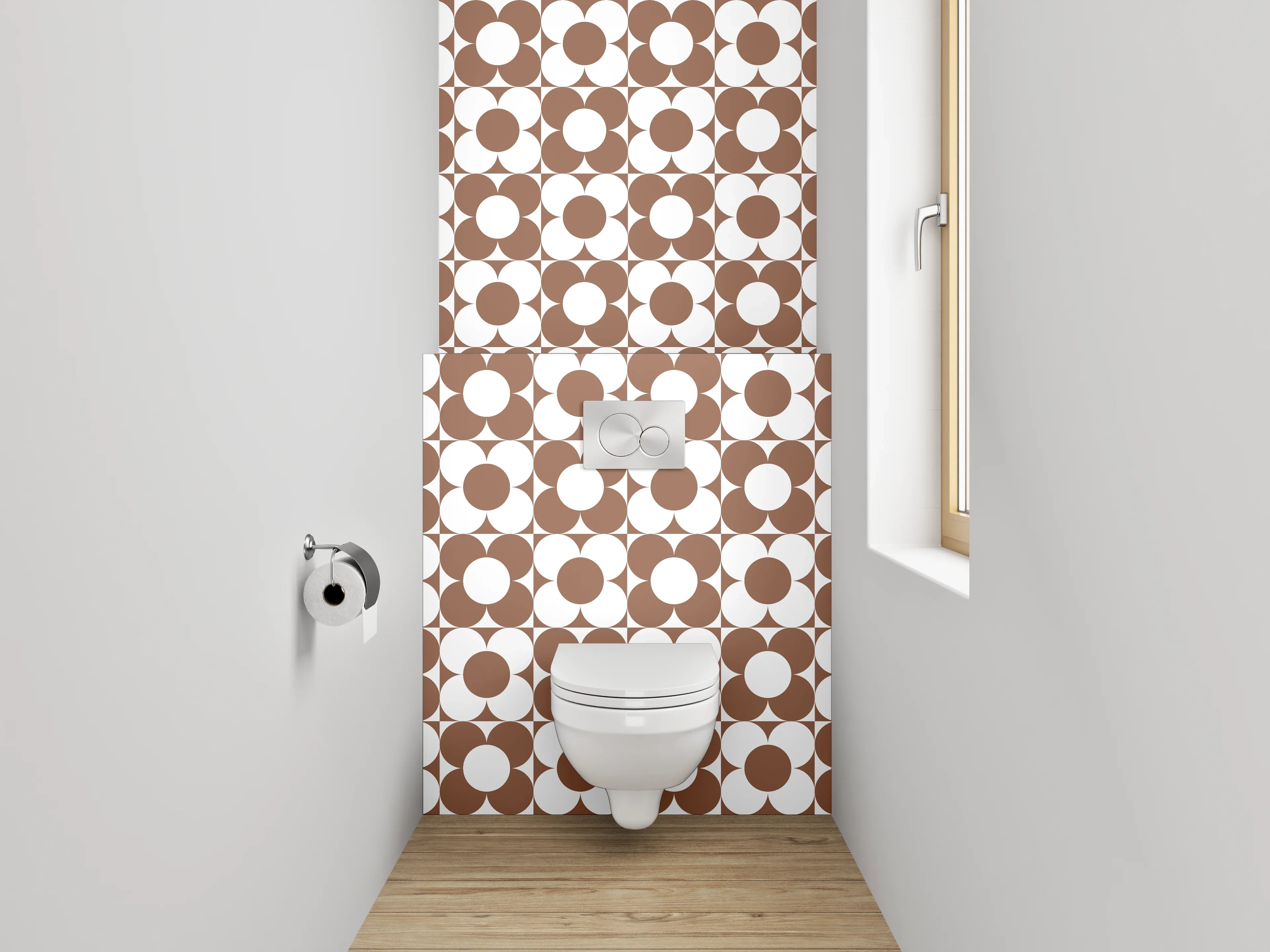 WC-Rückwand - Muster aus braunen und weißen Steinen