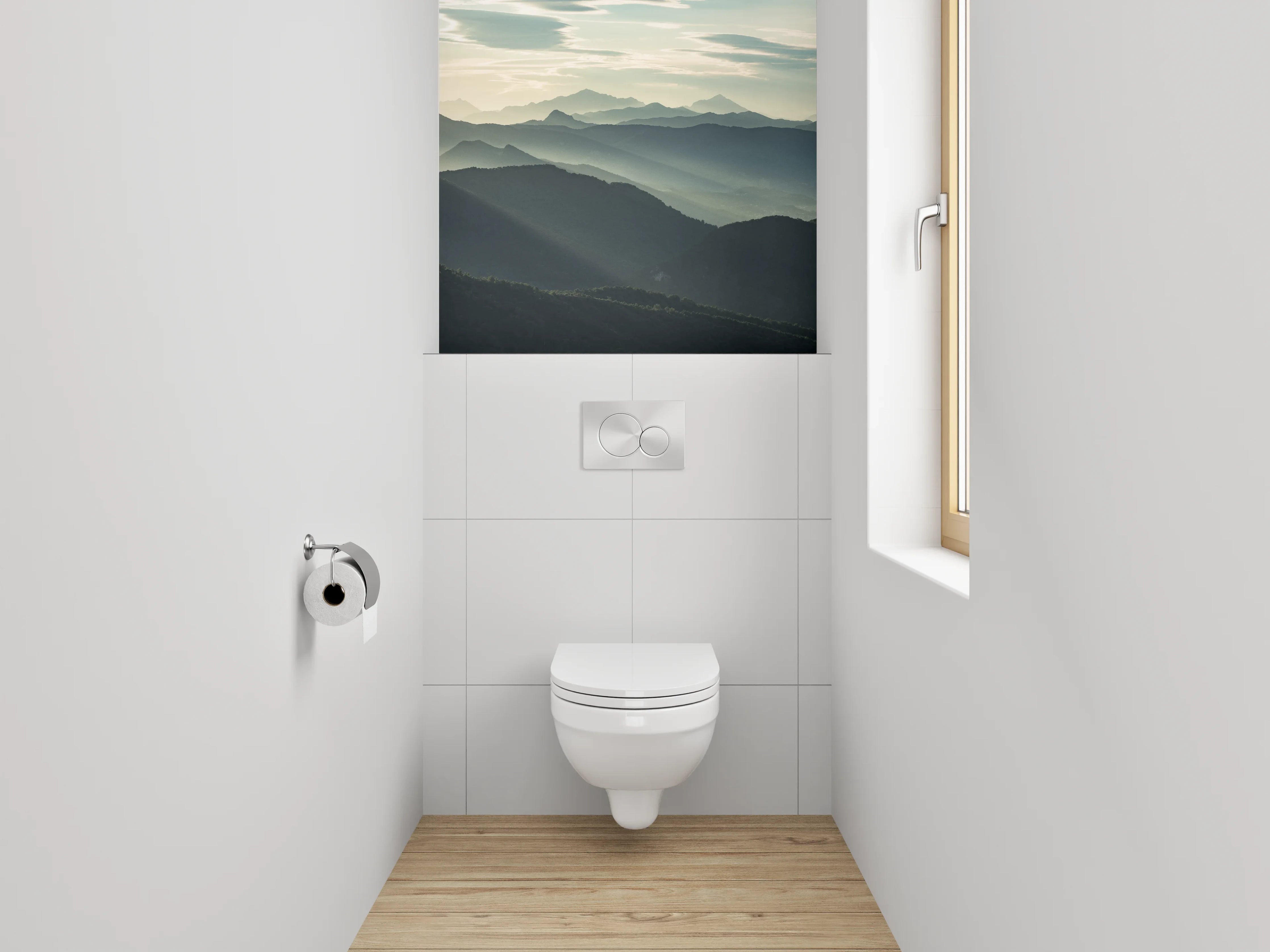 WC-Rückwand - Mystische Berge im Morgengrauen