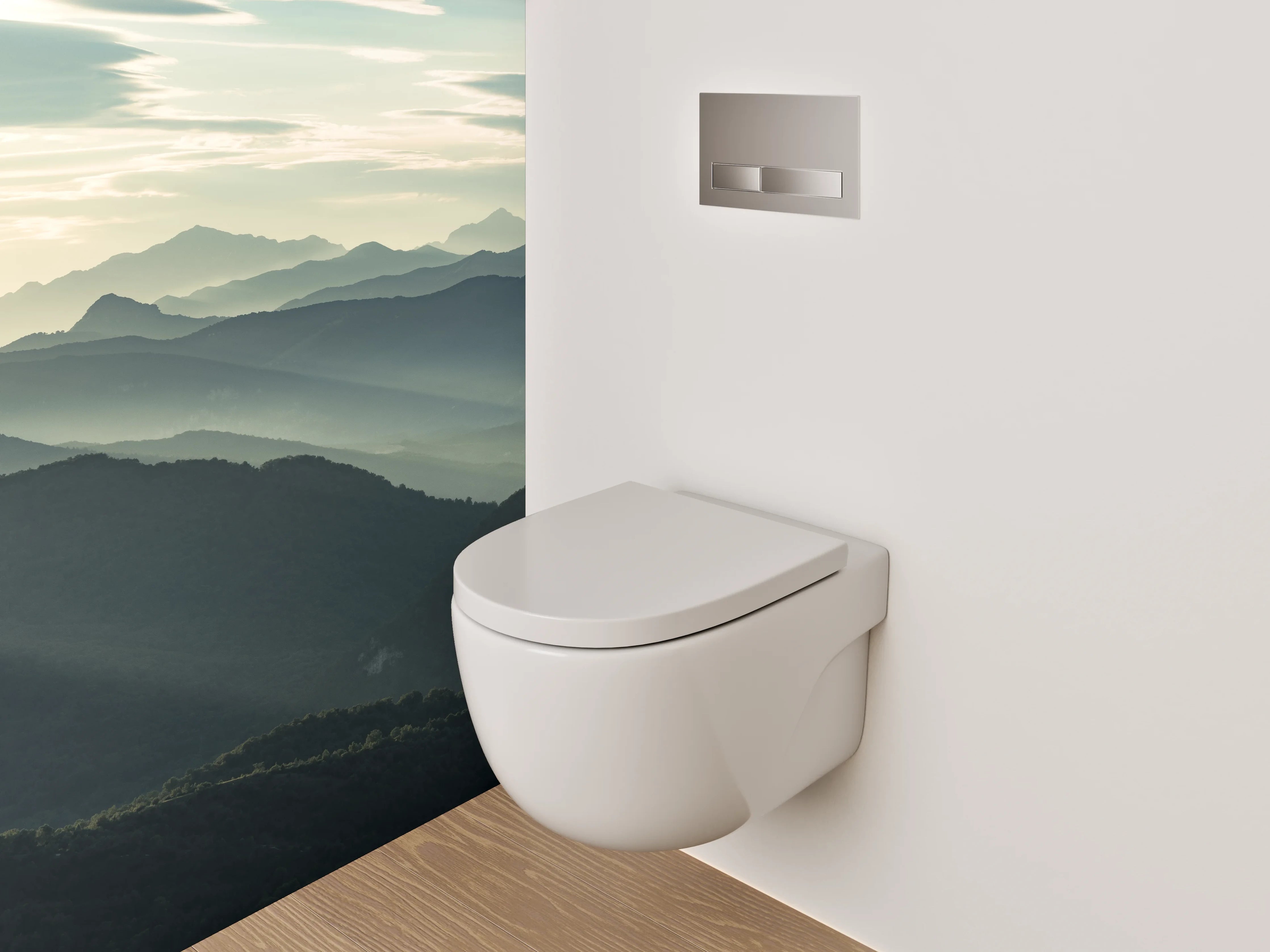 WC-Rückwand - Mystische Berge im Morgengrauen